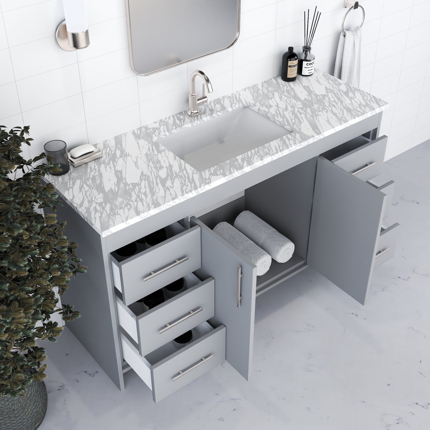 Capri 60" Single Sink Bathroom Vanity with integrated counter top