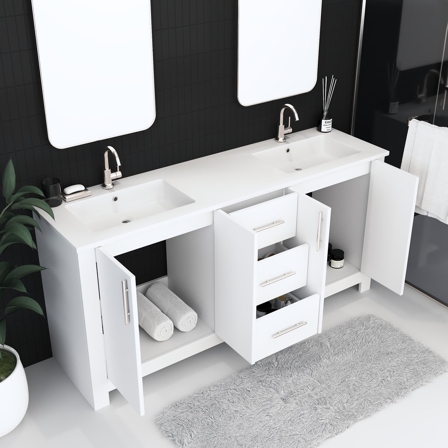 Austin 72" Double Sink Bathroom Vanity with Acrylic integrated counter top