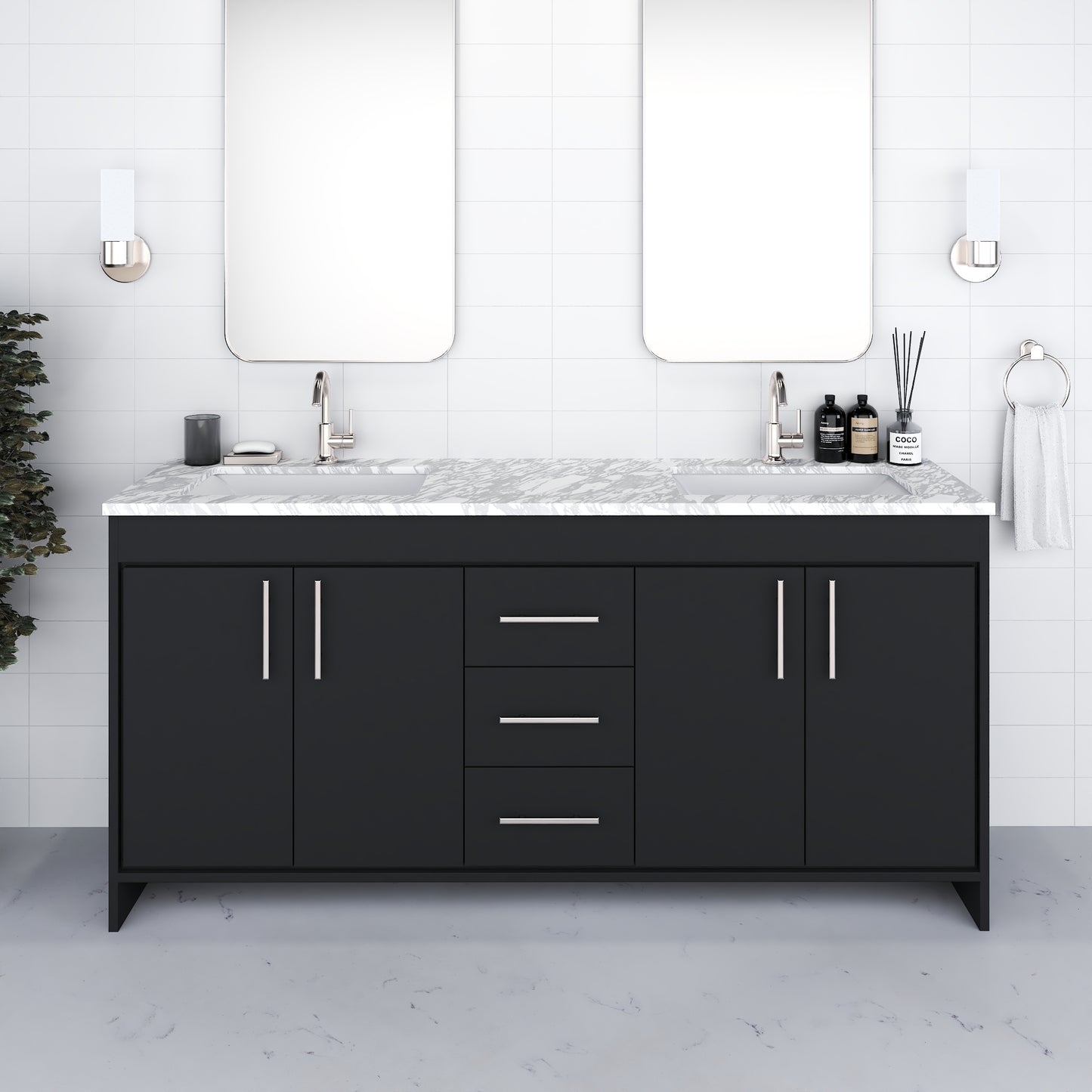 Capri 72" Double Sink Bathroom Vanity with integrated counter top