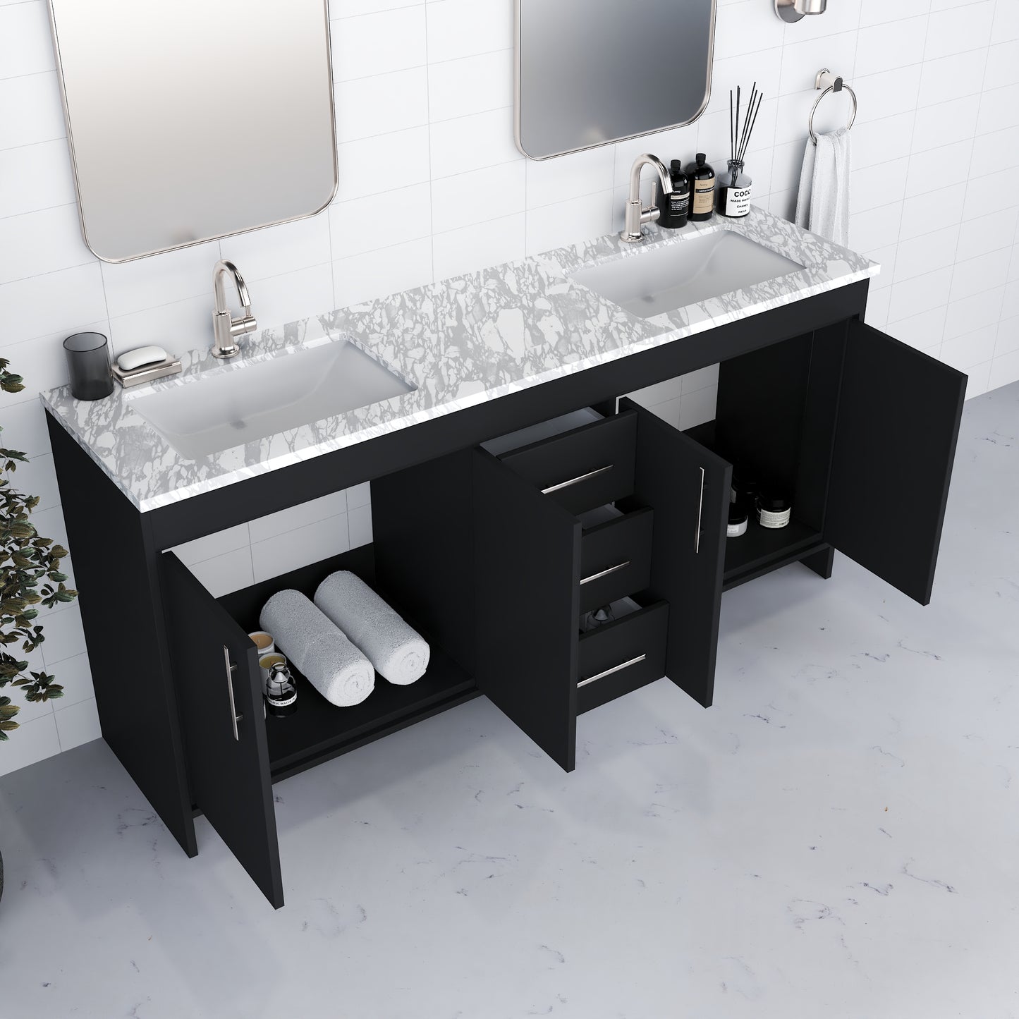 Capri 72" Double Sink Bathroom Vanity with integrated counter top