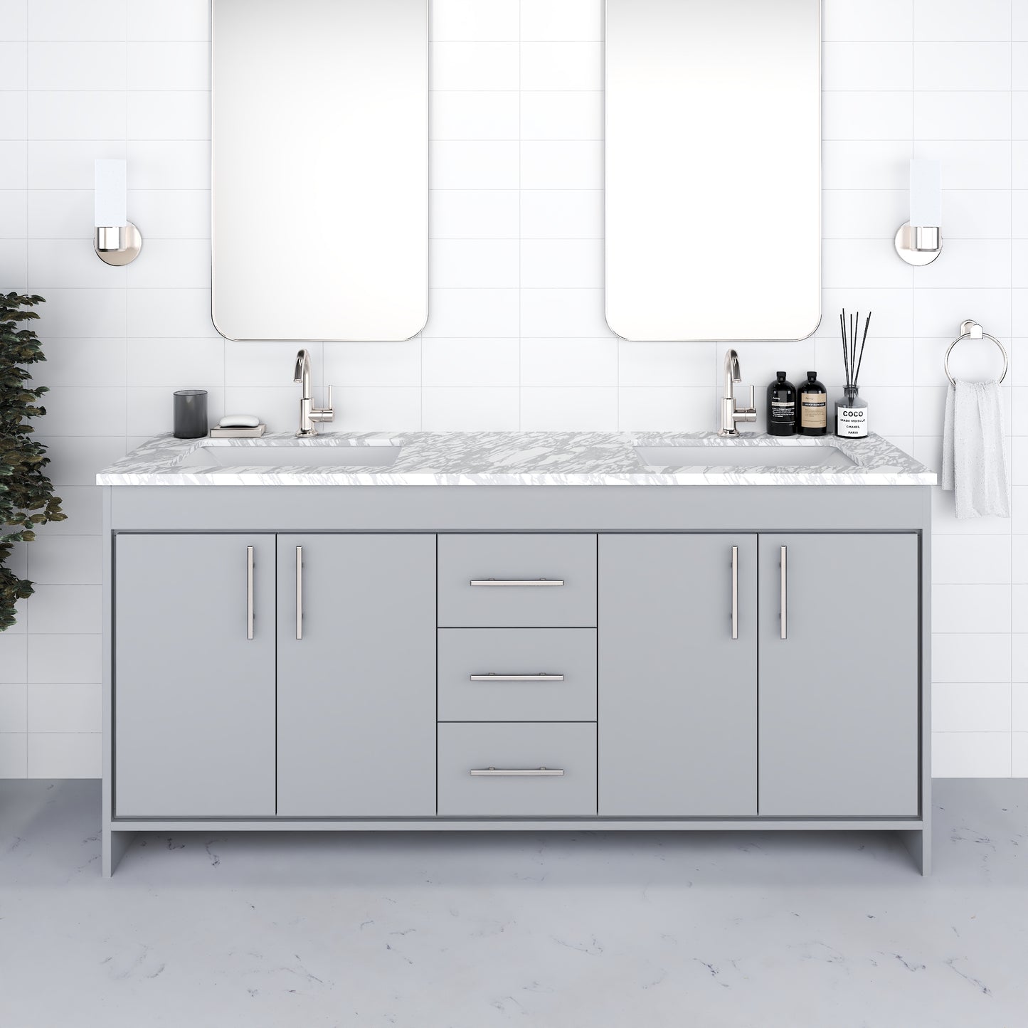 Capri 72" Double Sink Bathroom Vanity with integrated counter top