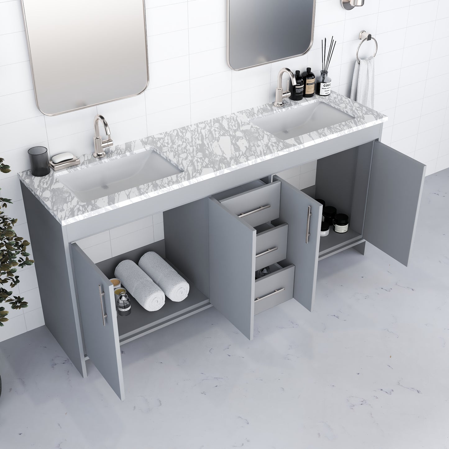 Capri 72" Double Sink Bathroom Vanity with integrated counter top