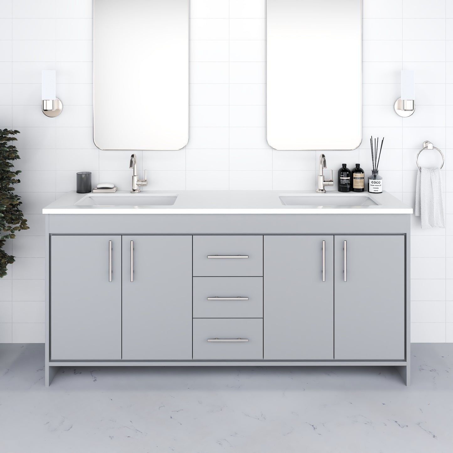 Capri 72" Double Sink Bathroom Vanity with integrated counter top