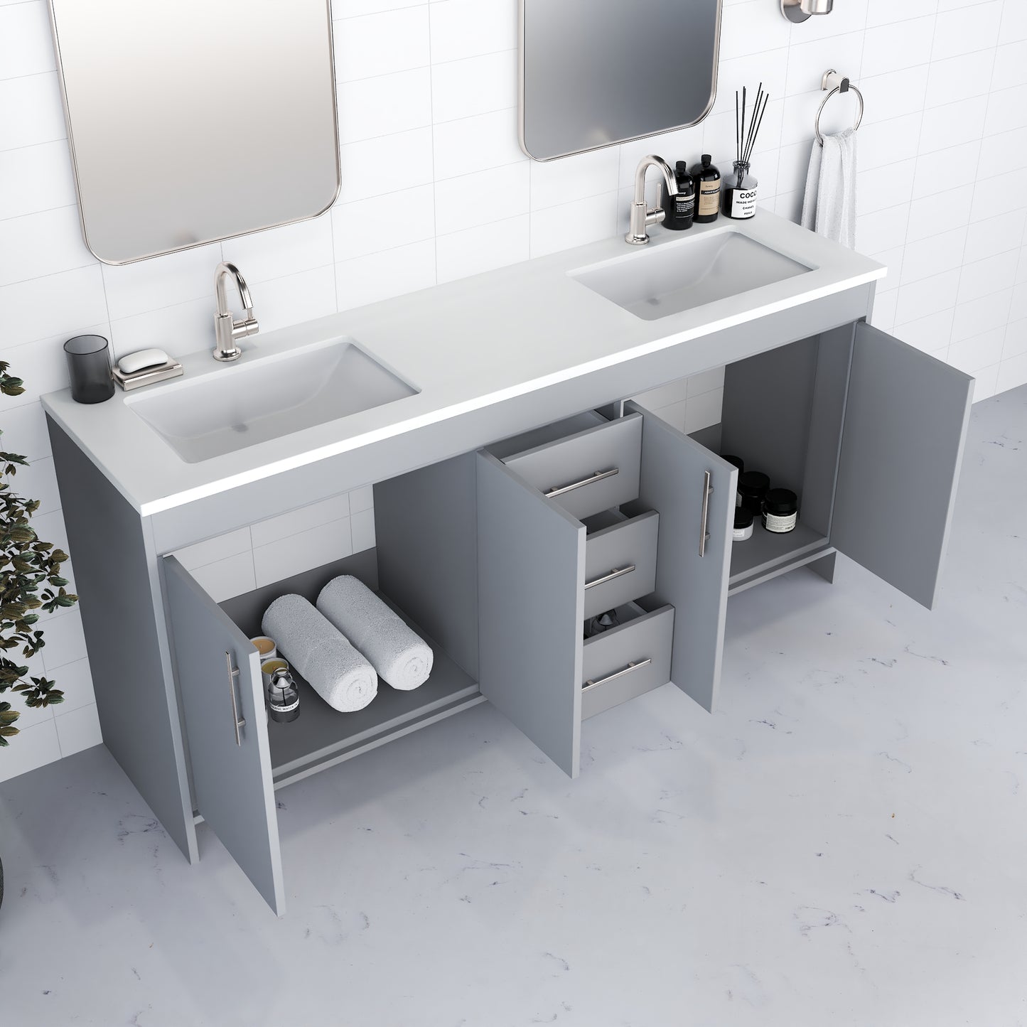 Capri 72" Double Sink Bathroom Vanity with integrated counter top