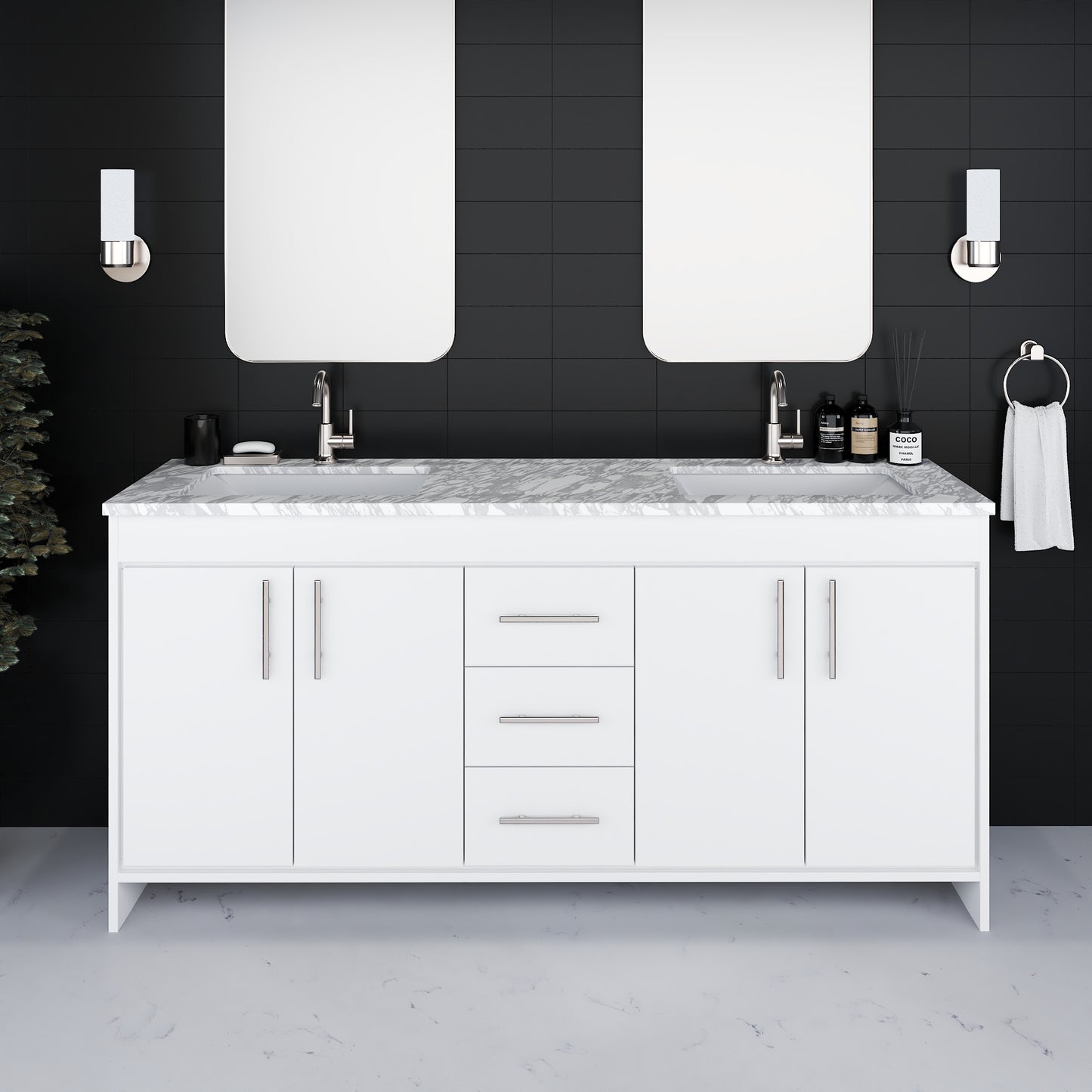 Capri 72" Double Sink Bathroom Vanity with integrated counter top