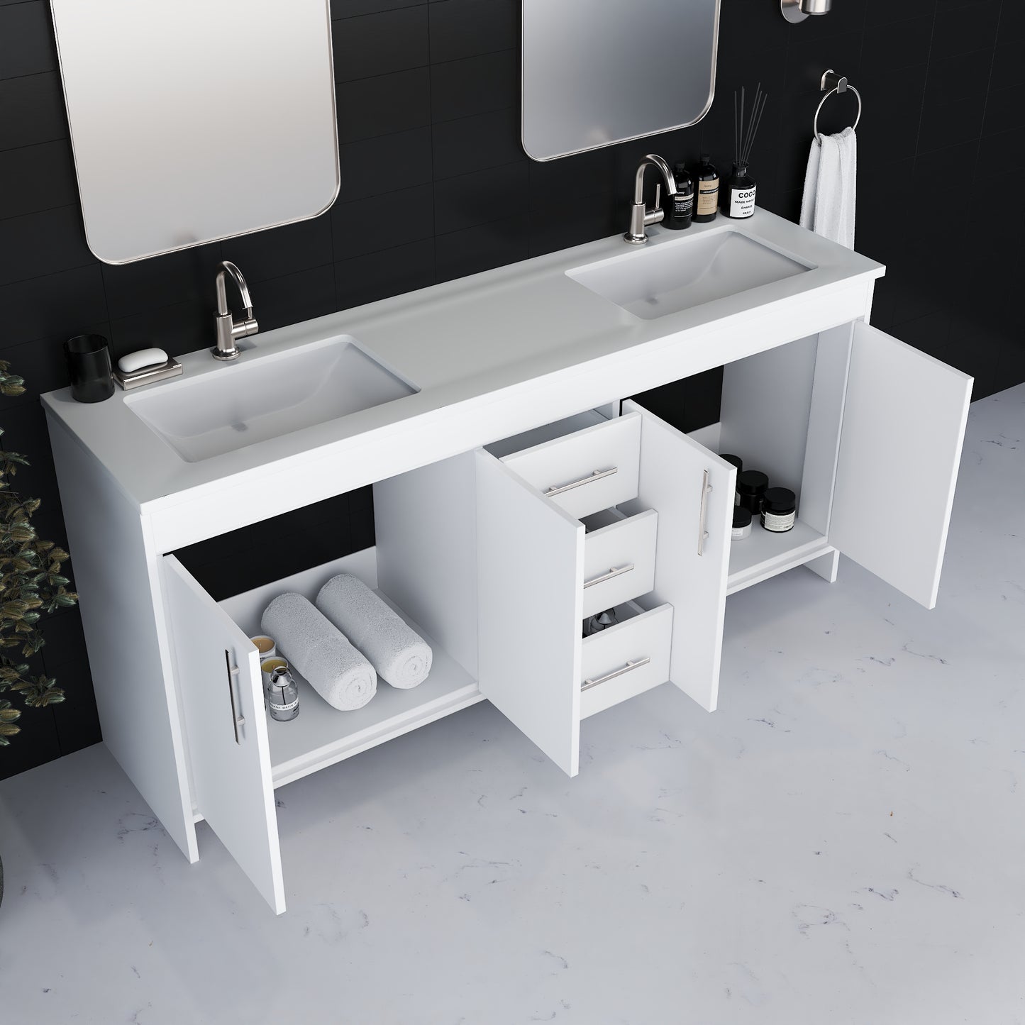 Capri 72" Double Sink Bathroom Vanity with integrated counter top