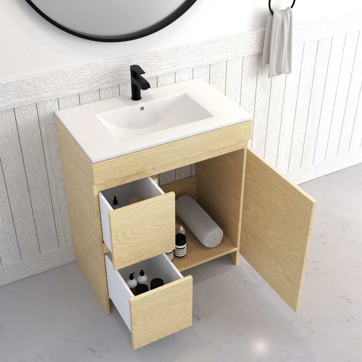 Cinnamon 30" Bathroom Vanity with integrated counter top Left Side Drawers