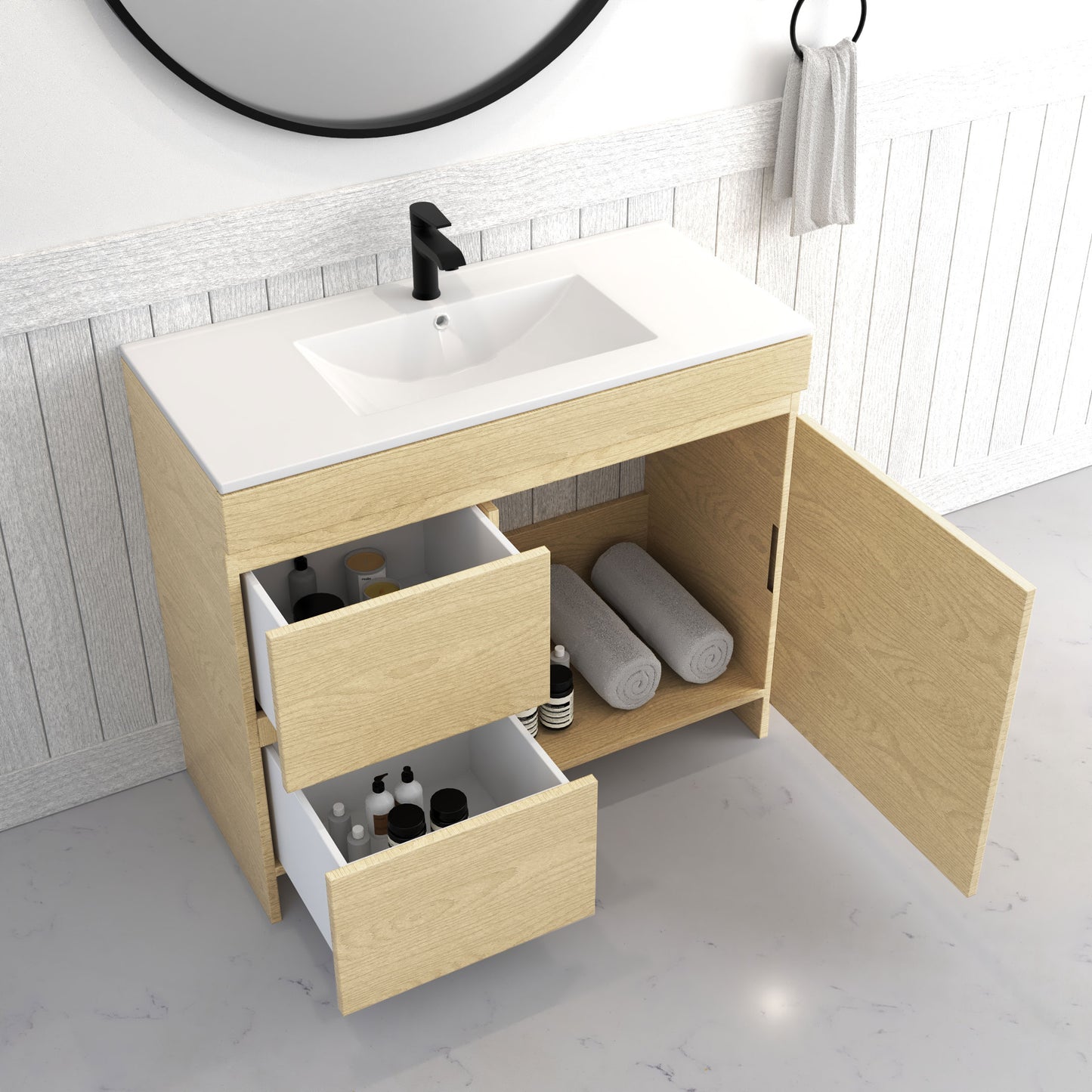 Cinnamon 40" Bathroom Vanity with integrated counter top Left Side Drawers