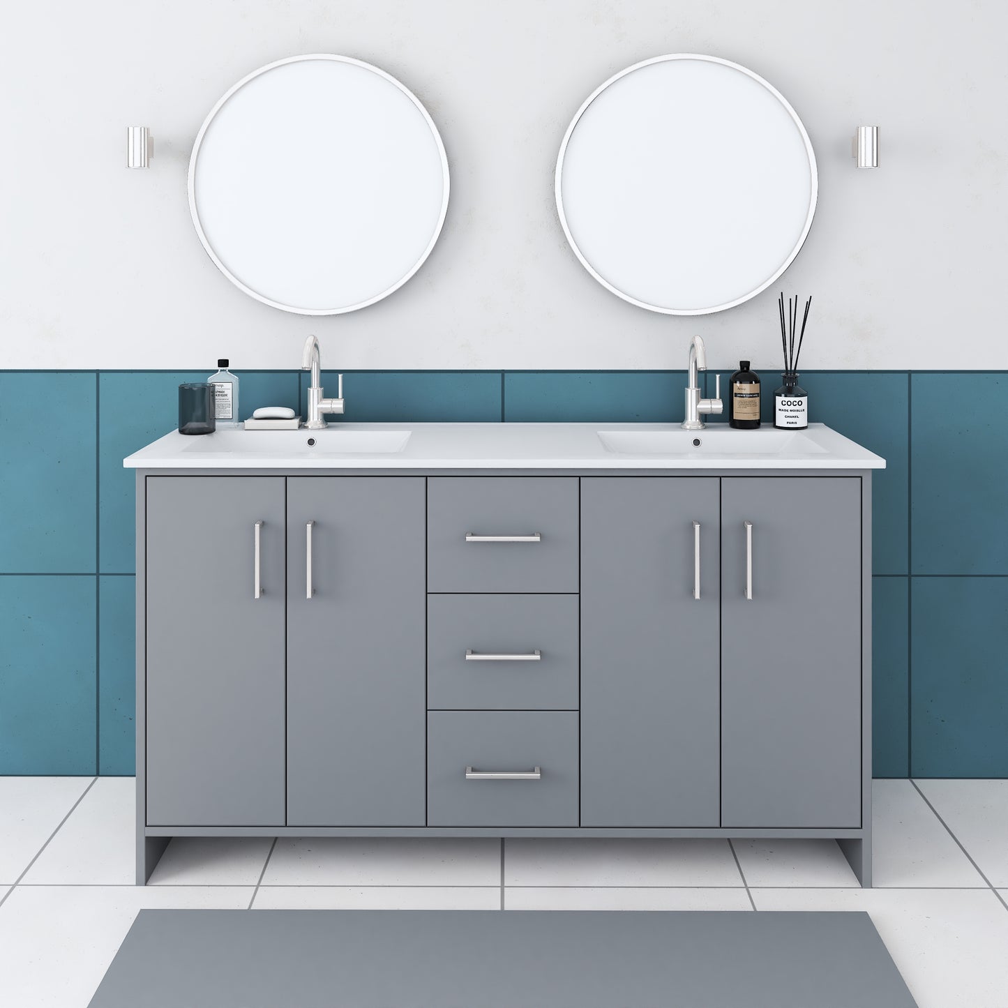 Norway 60" Double Sink Bathroom Vanity with Counter top