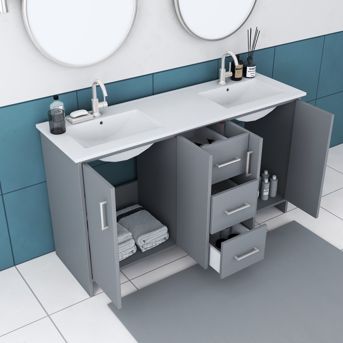 Norway 60" Double Sink Bathroom Vanity with Counter top