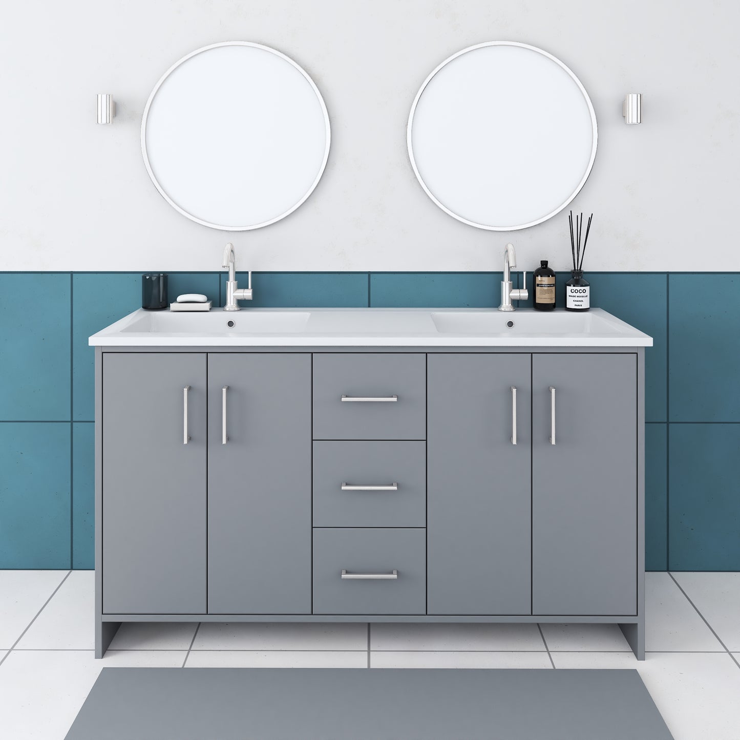 Norway 60" Double Sink Bathroom Vanity with Counter top