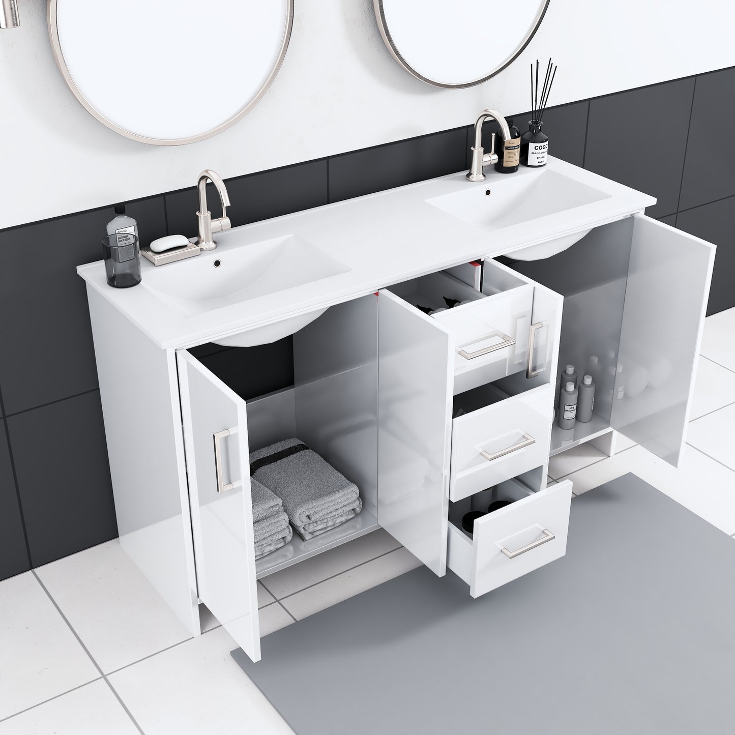 Norway 60" Double Sink Bathroom Vanity with Counter top