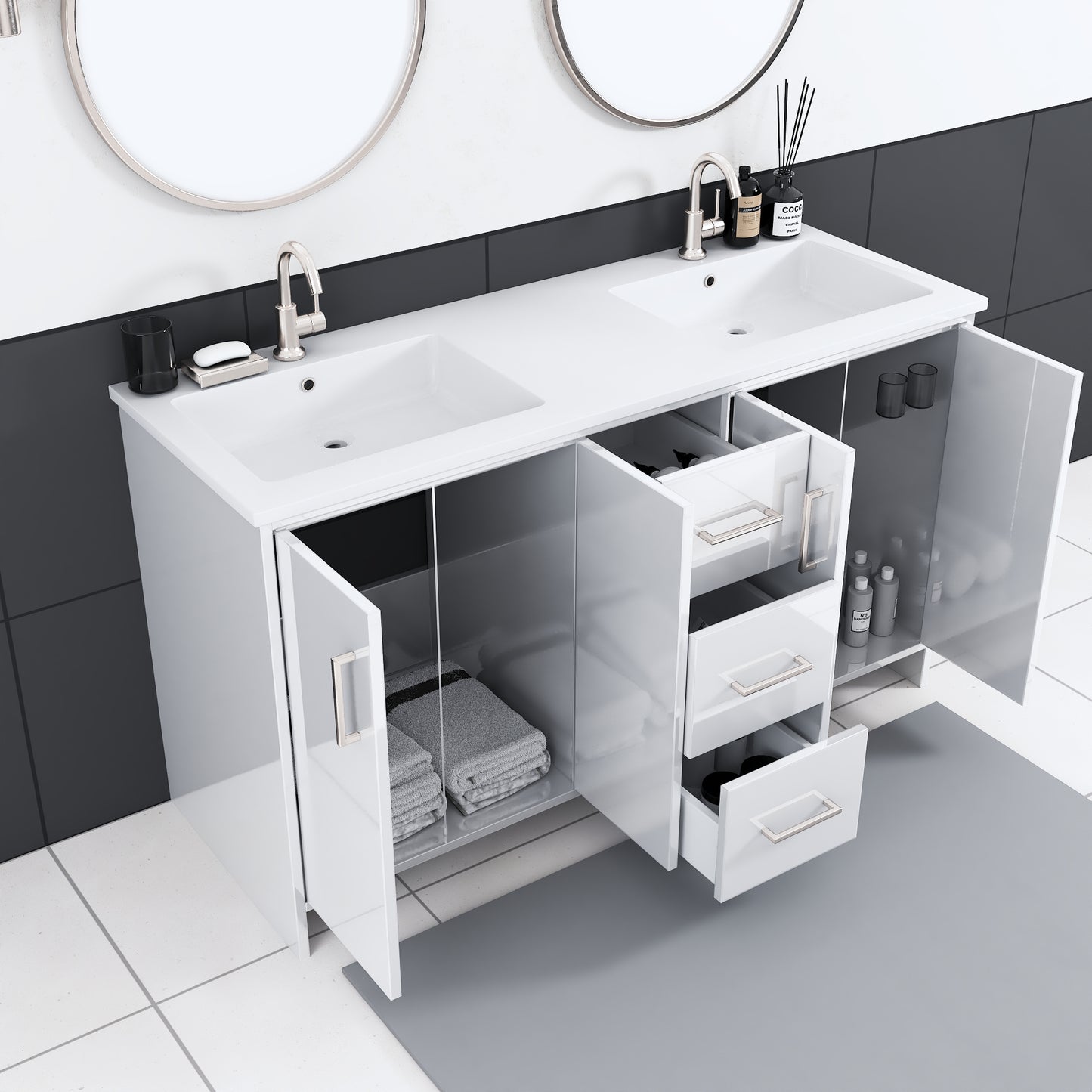 Norway 60" Double Sink Bathroom Vanity with Counter top