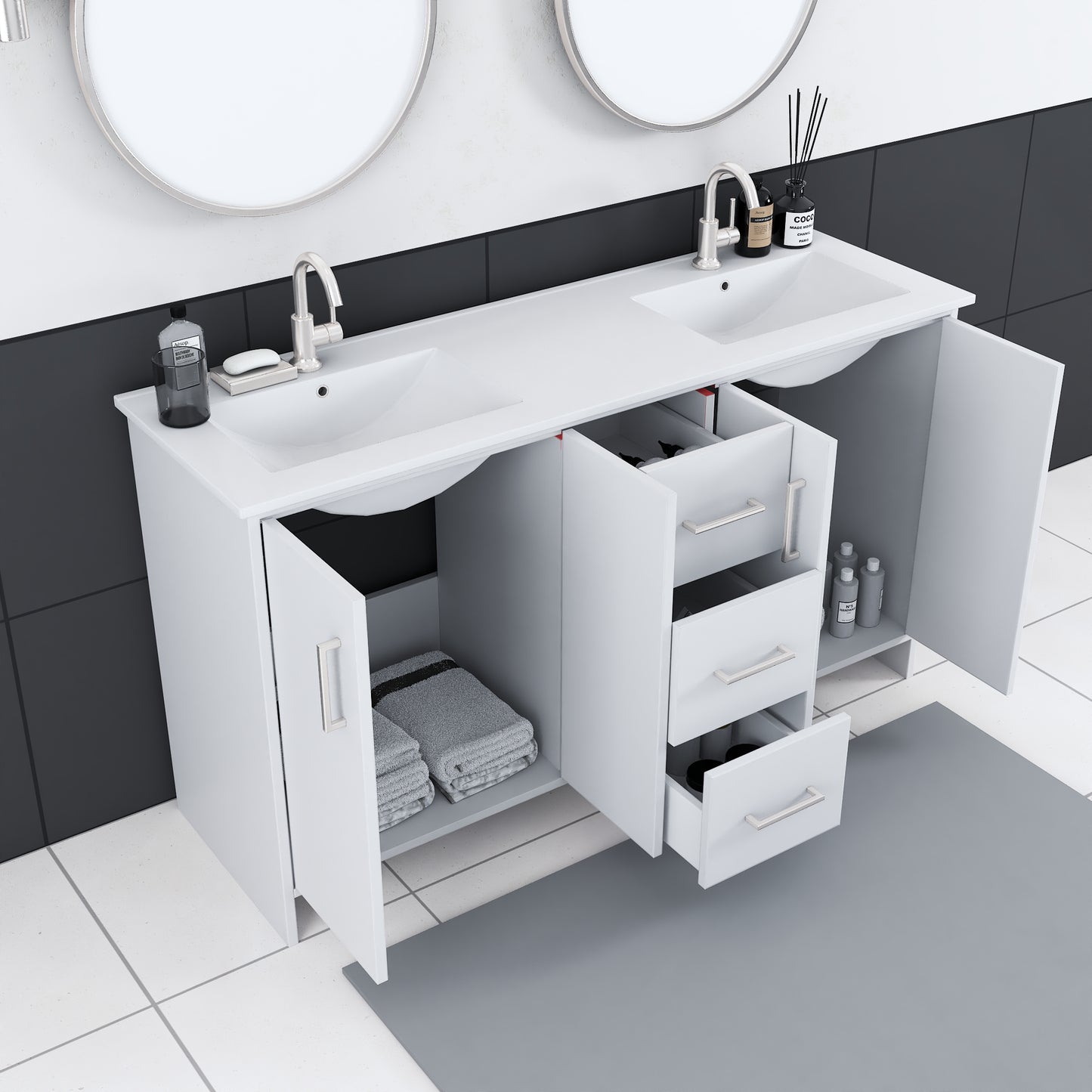 Norway 60" Double Sink Bathroom Vanity with Counter top