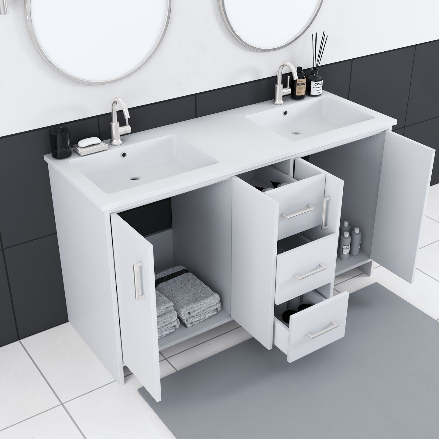 Norway 60" Double Sink Bathroom Vanity with Counter top
