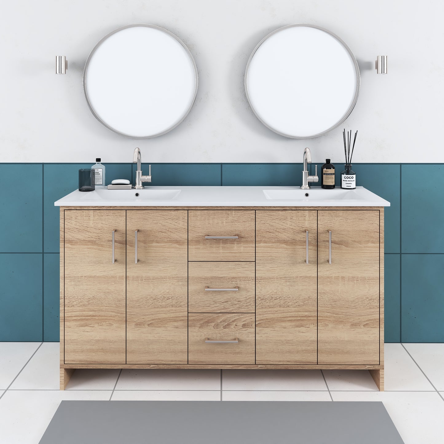 Norway 60" Double Sink Bathroom Vanity with Counter top
