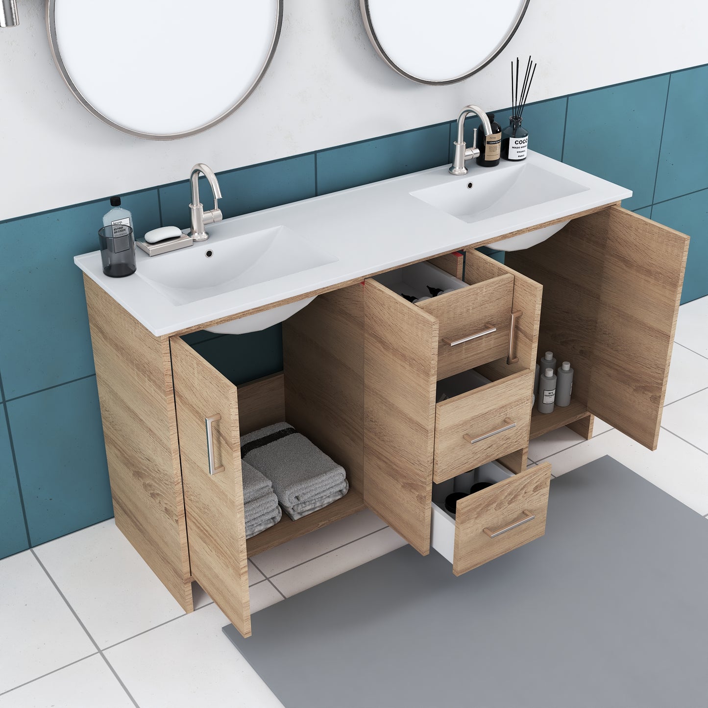 Norway 60" Double Sink Bathroom Vanity with Counter top