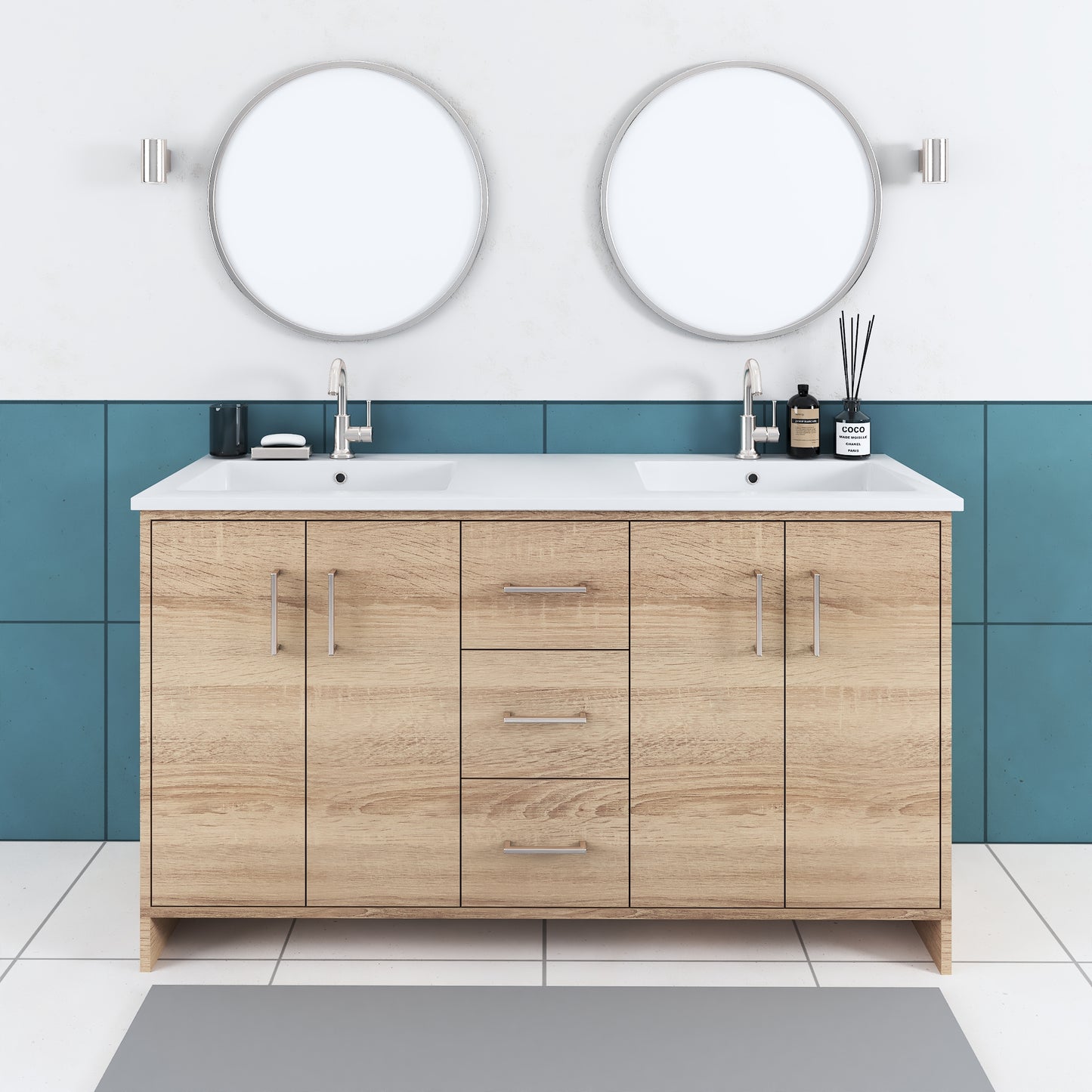Norway 60" Double Sink Bathroom Vanity with Counter top