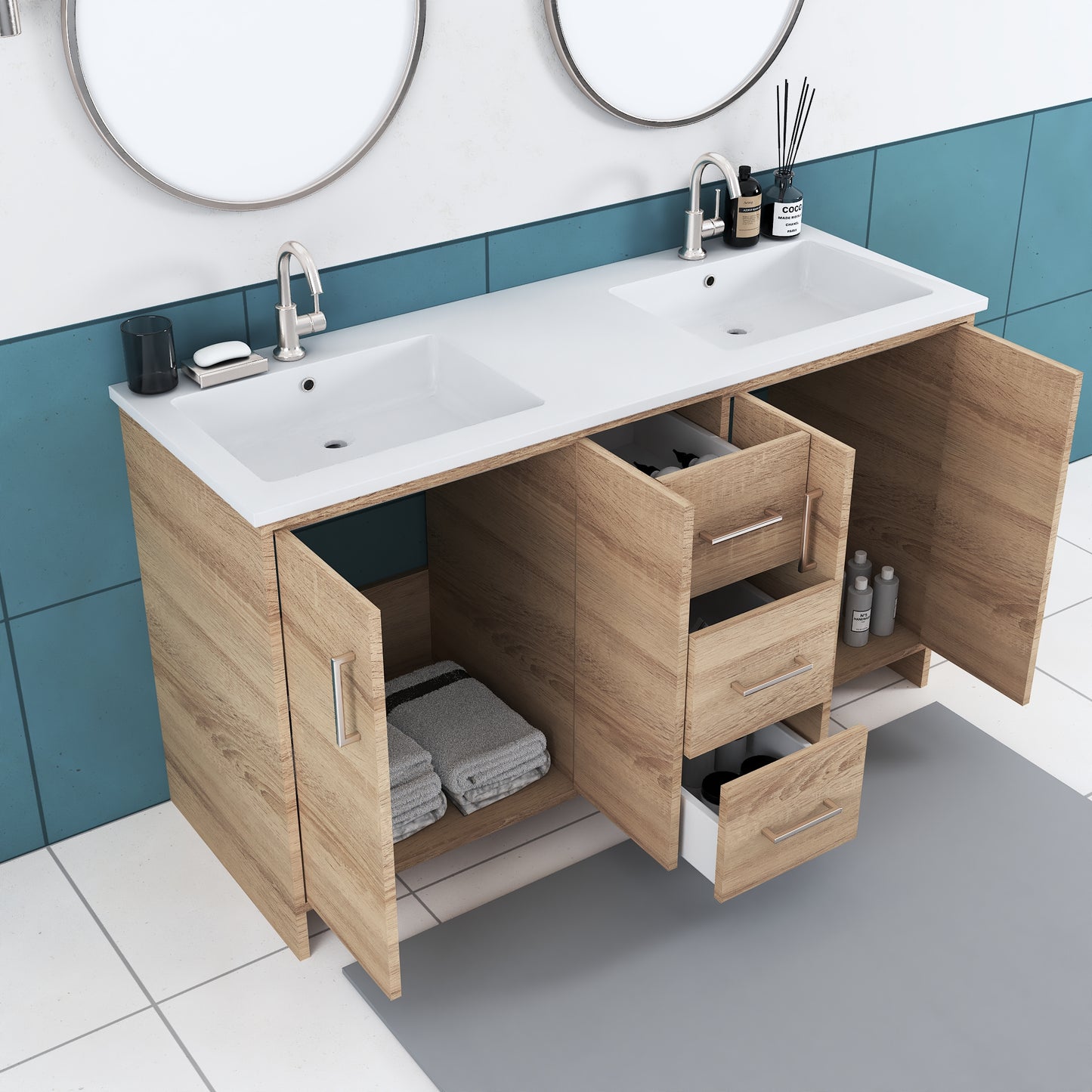 Norway 60" Double Sink Bathroom Vanity with Counter top