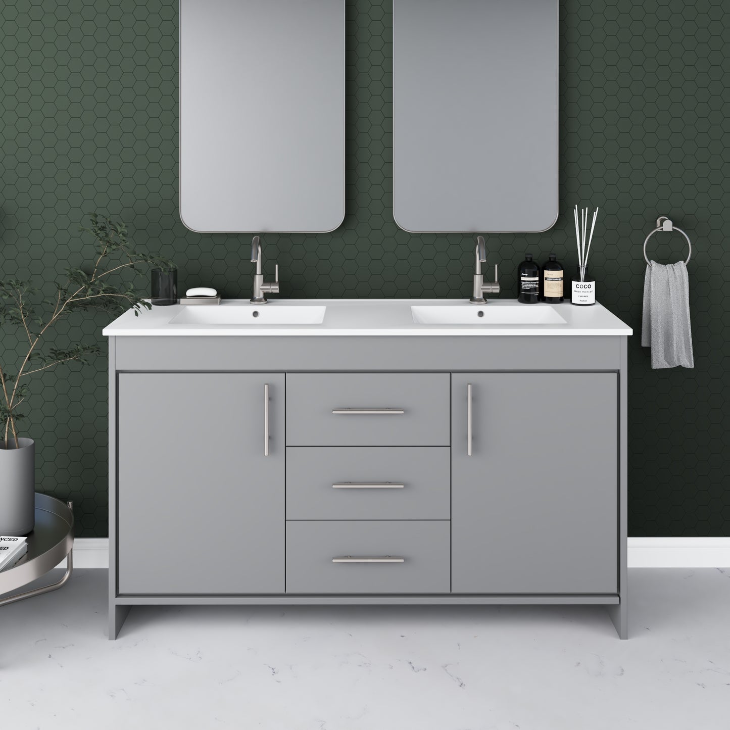 Pacific Double Sink 60" Bathroom Vanity with Ceramic integrated counter top