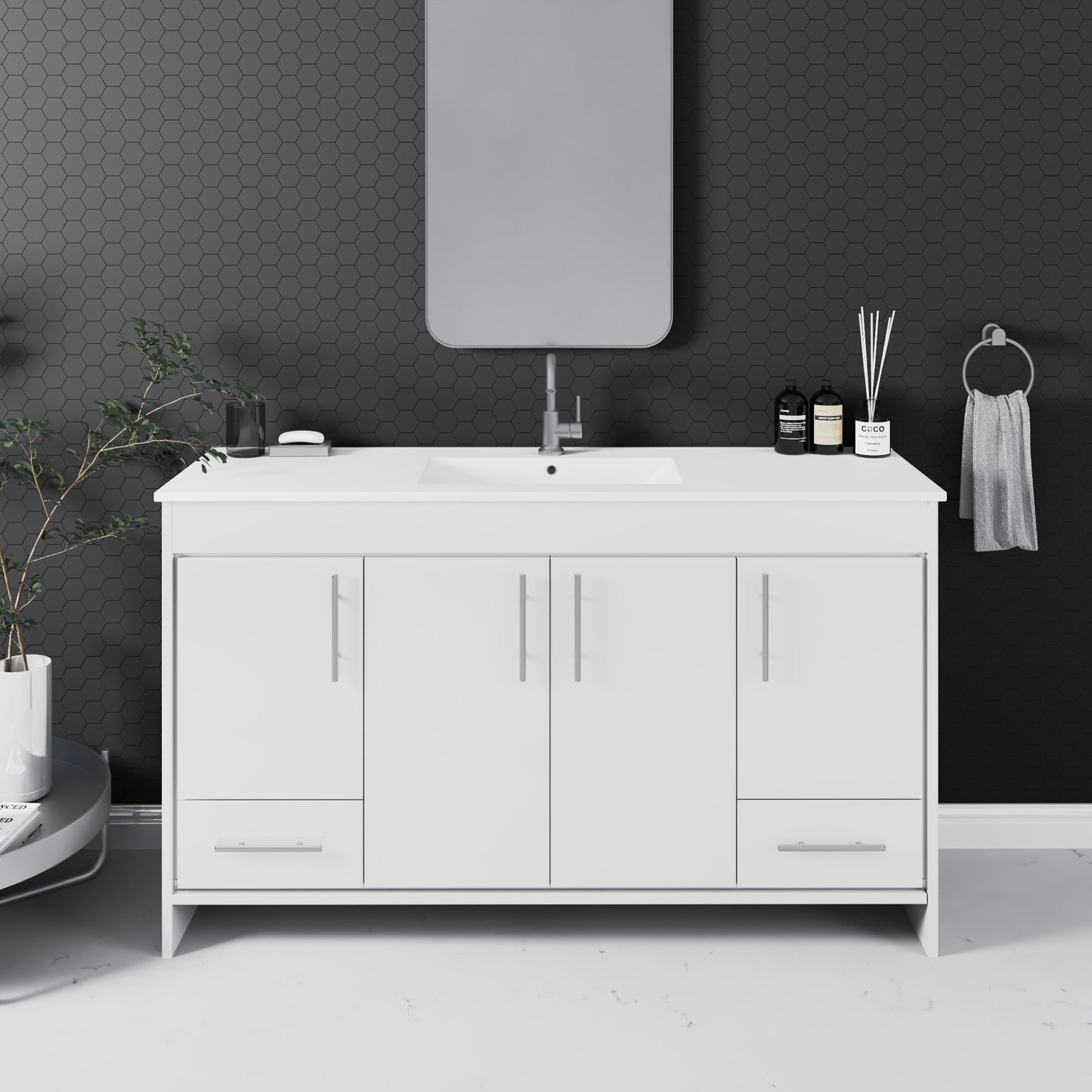 Pacific Single Sink 60" Bathroom Vanity with Ceramic integrated counter top