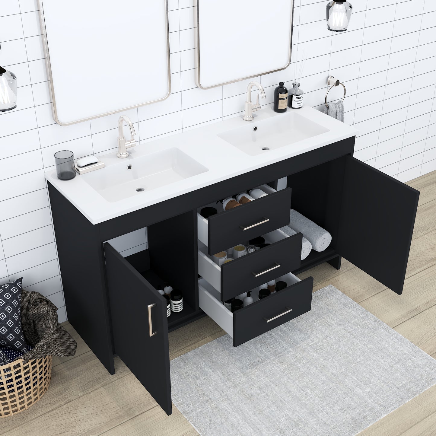 Rio 60" Double Sink Bathroom Vanity with Acrylic integrated counter top