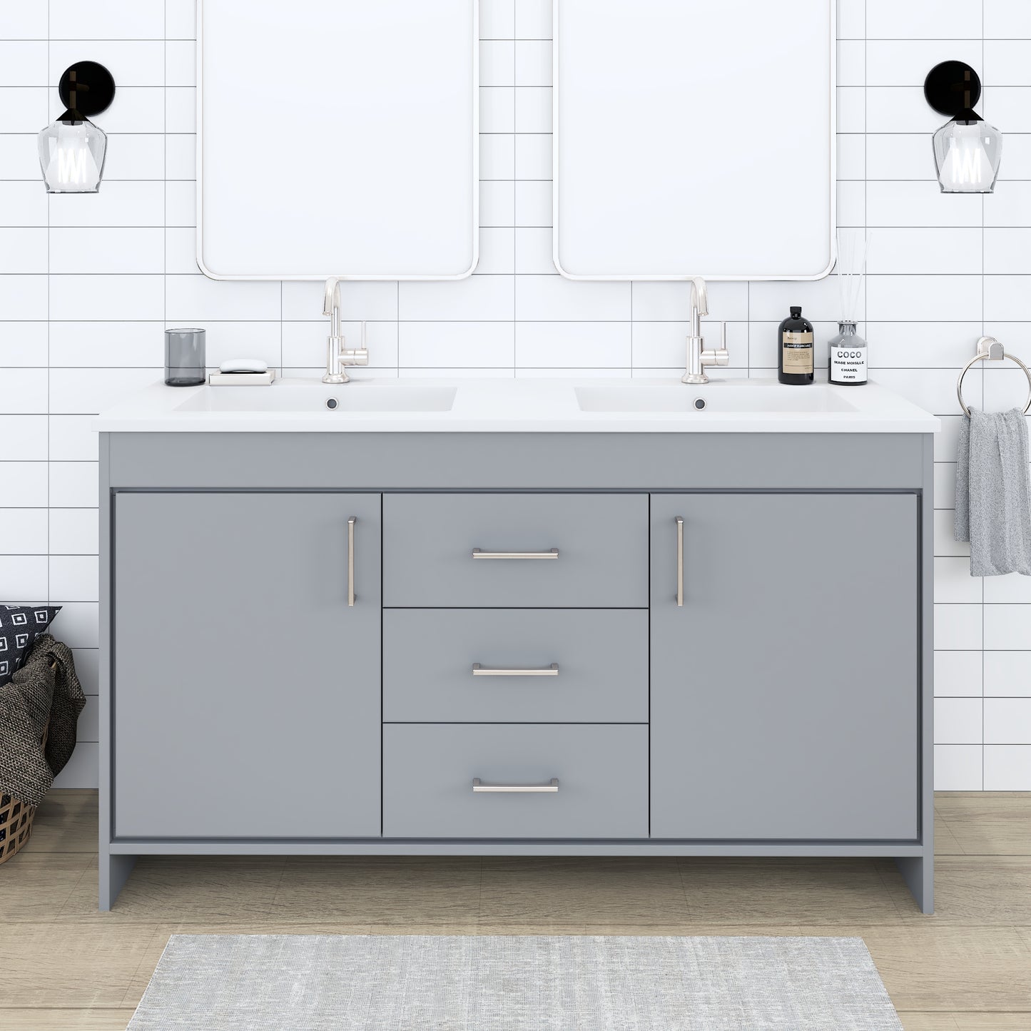 Rio 60" Double Sink Bathroom Vanity with Acrylic integrated counter top