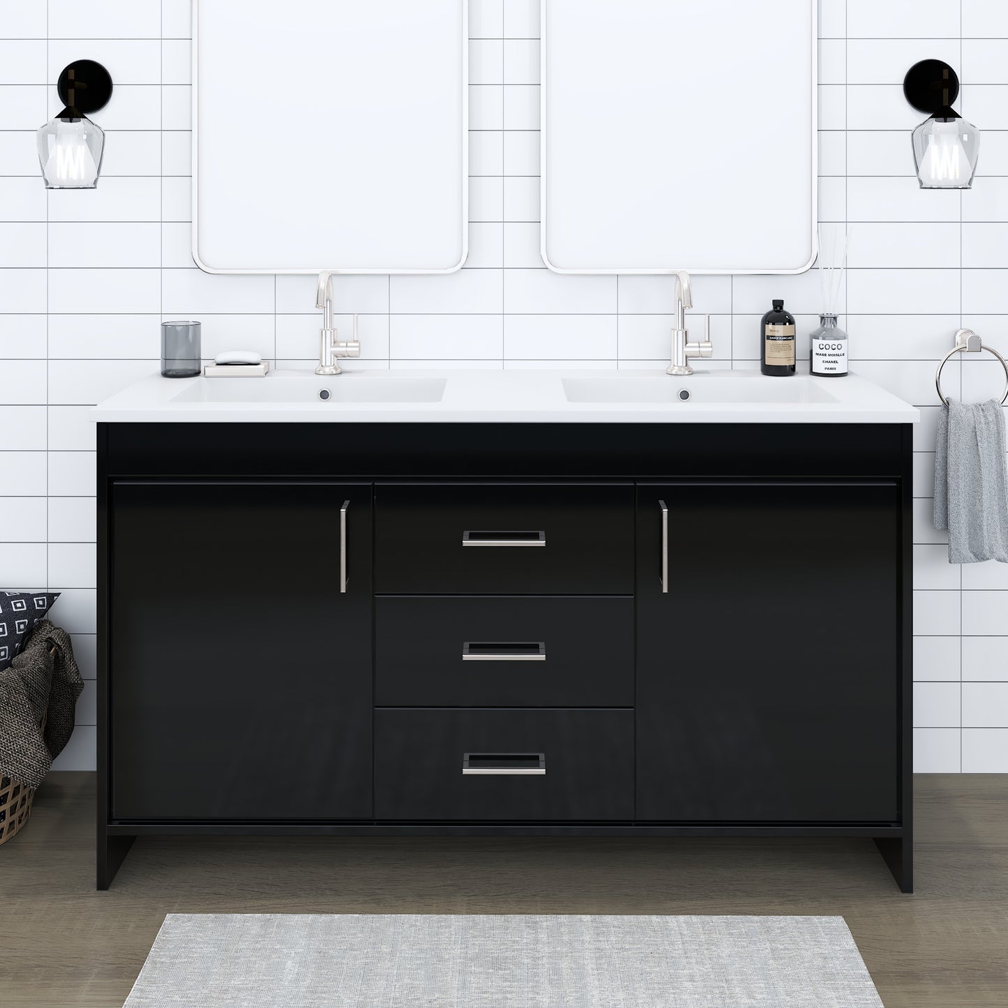 Rio 60" Double Sink Bathroom Vanity with Acrylic integrated counter top