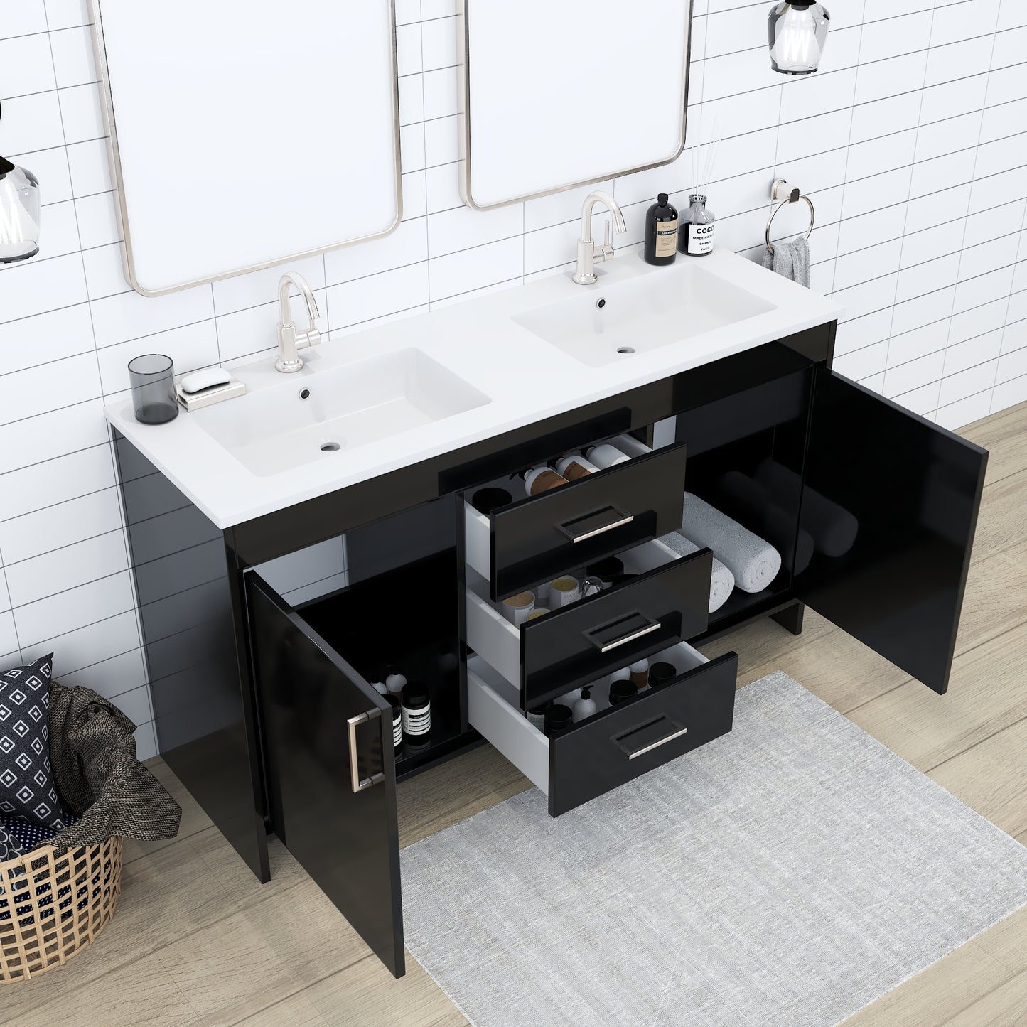 Rio 60" Double Sink Bathroom Vanity with Acrylic integrated counter top