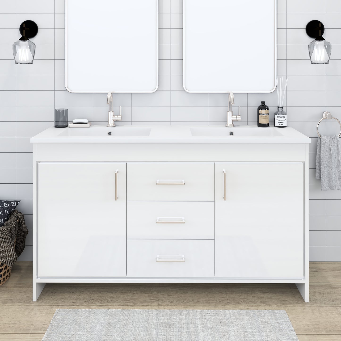 Rio 60" Double Sink Bathroom Vanity with Acrylic integrated counter top