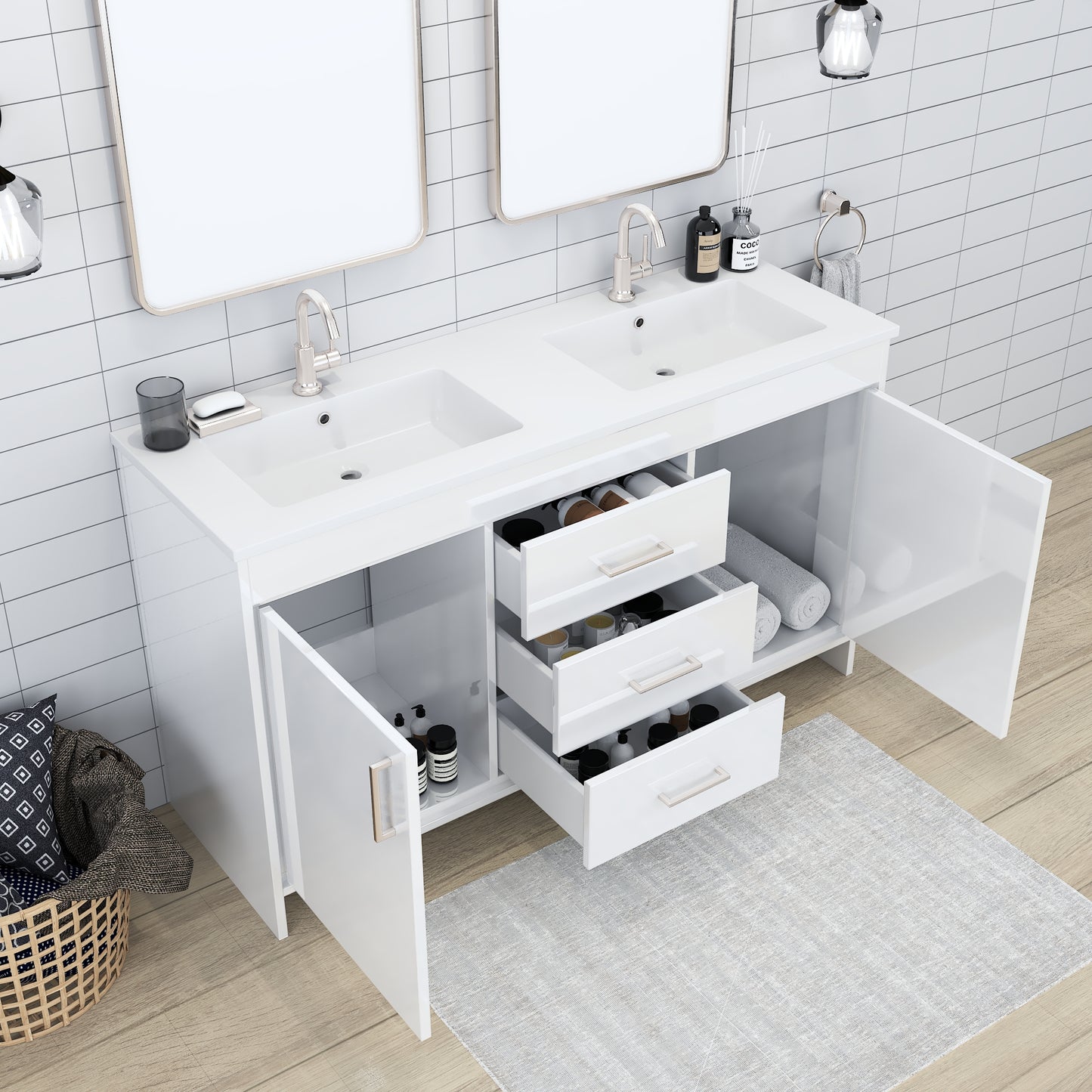 Rio 60" Double Sink Bathroom Vanity with Acrylic integrated counter top