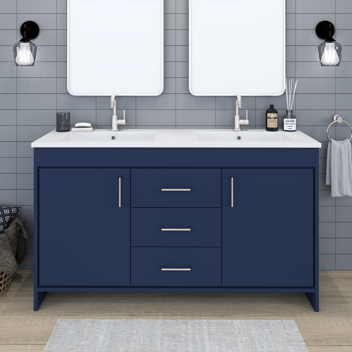 Rio 60" Double Sink Bathroom Vanity with Acrylic integrated counter top