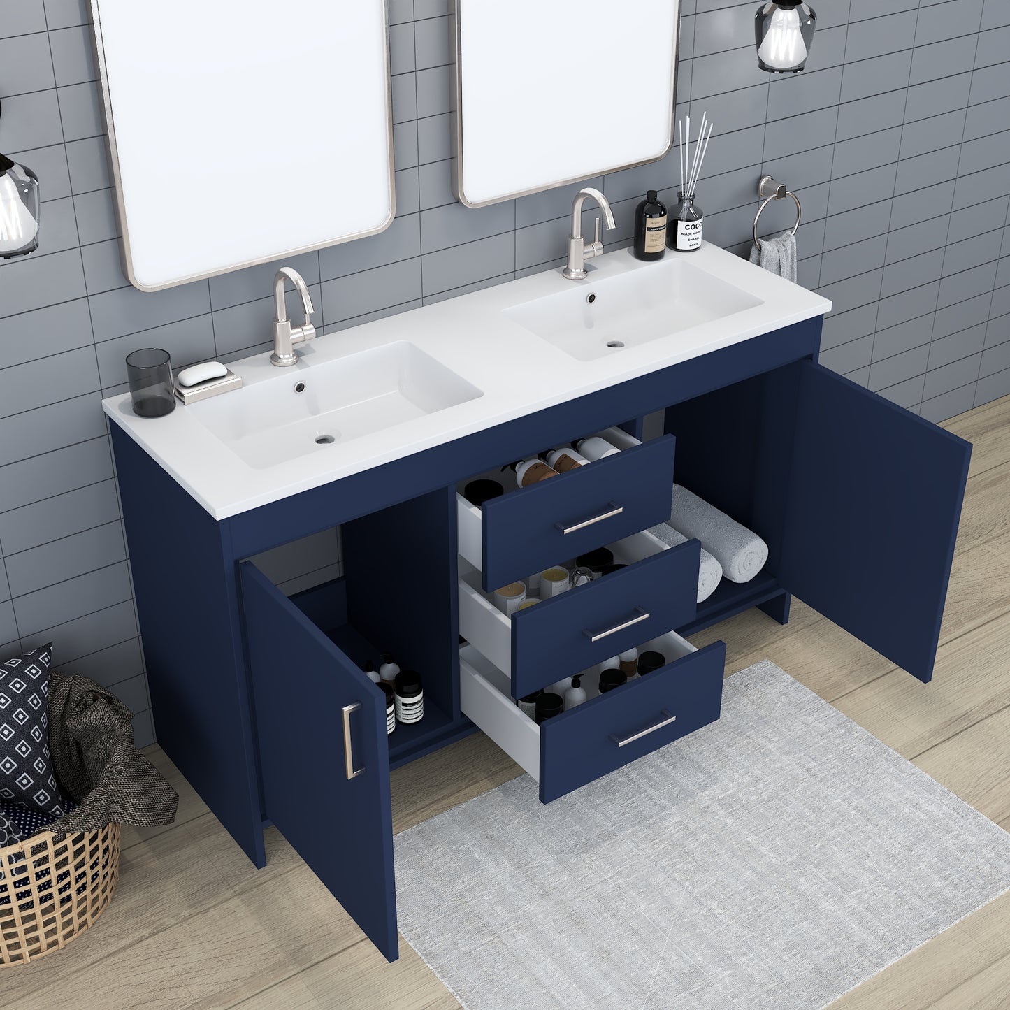 Rio 60" Double Sink Bathroom Vanity with Acrylic integrated counter top