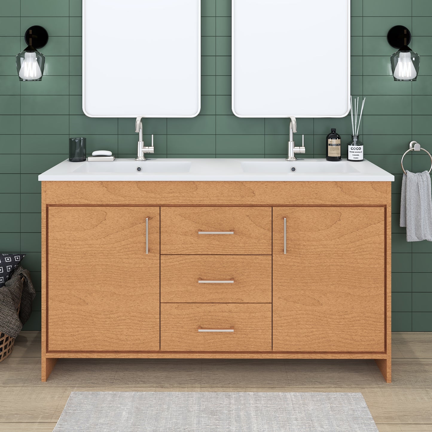 Rio 60" Double Sink Bathroom Vanity with Acrylic integrated counter top