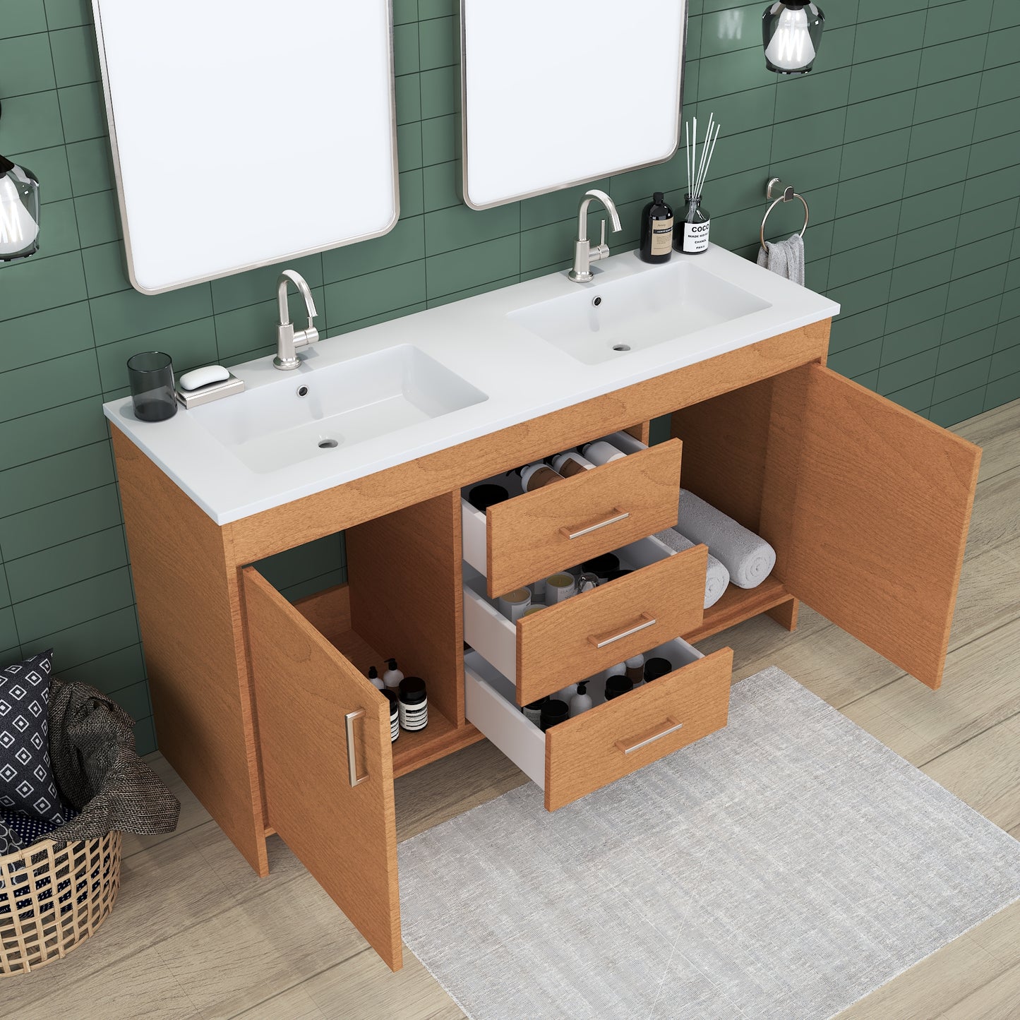 Rio 60" Double Sink Bathroom Vanity with Acrylic integrated counter top