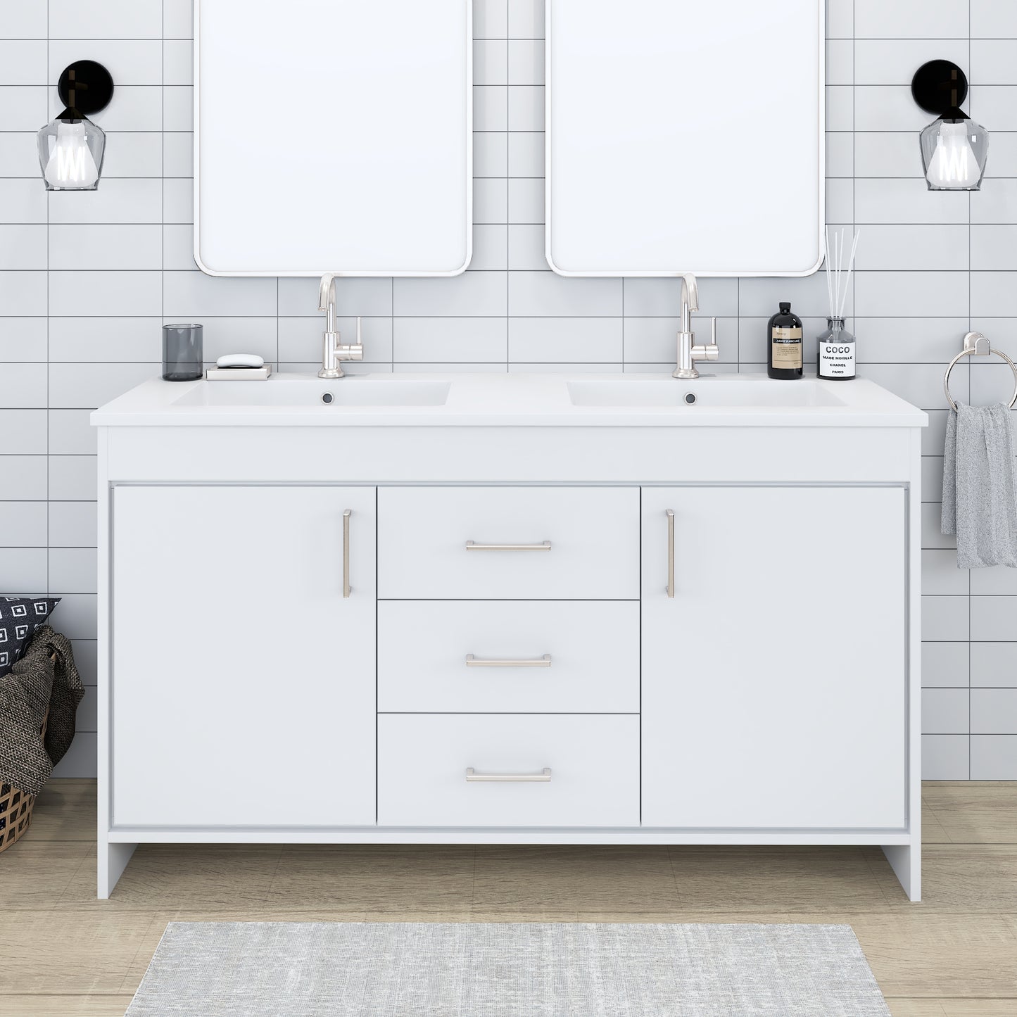 Rio 60" Double Sink Bathroom Vanity with Acrylic integrated counter top