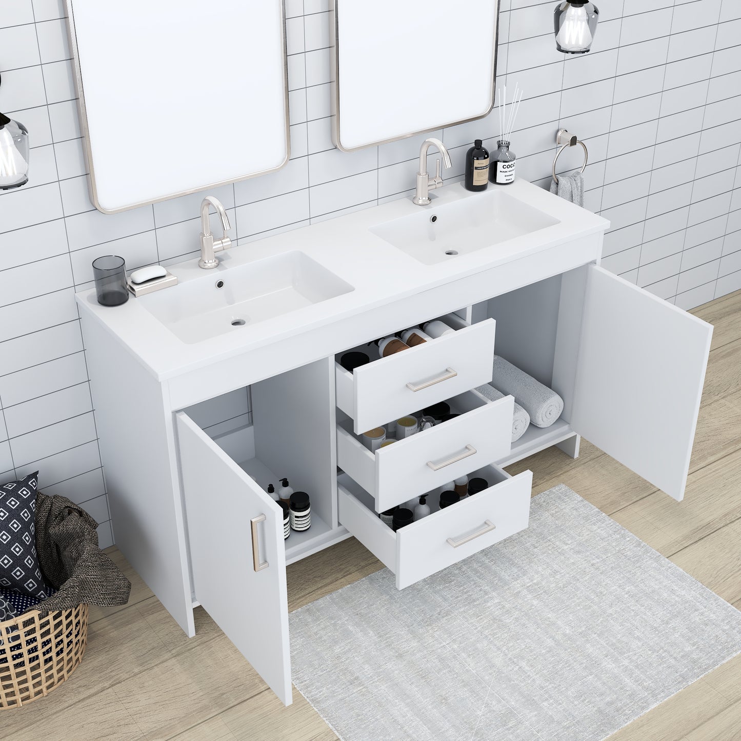 Rio 60" Double Sink Bathroom Vanity with Acrylic integrated counter top