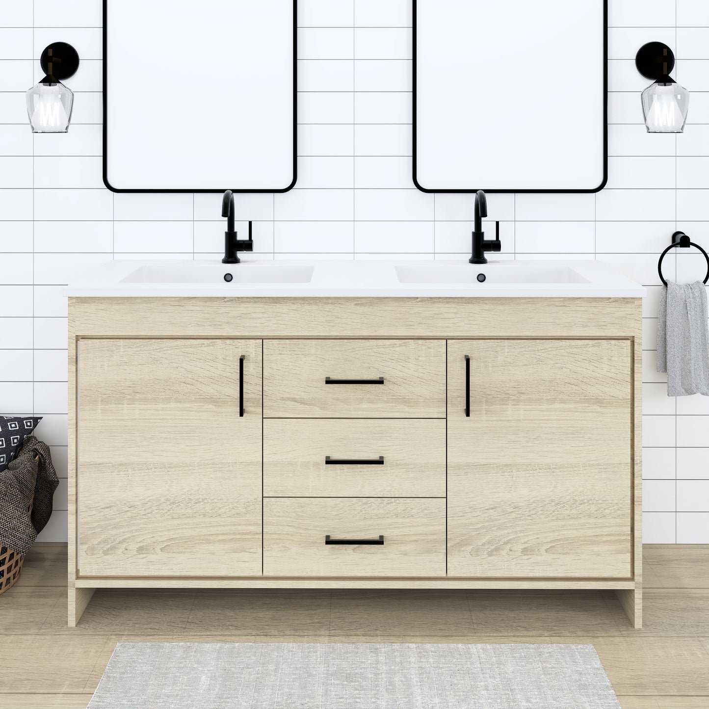 Rio 60" Double Sink Bathroom Vanity with Acrylic integrated counter top