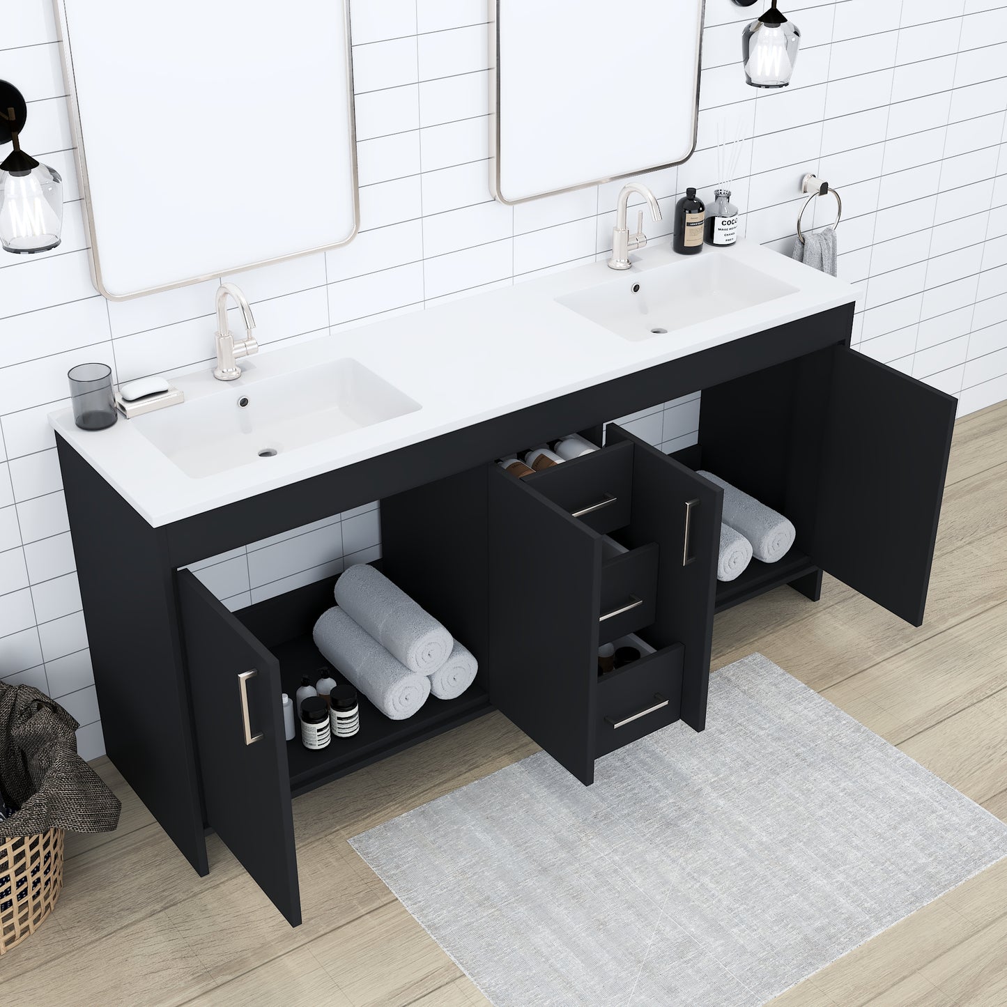 Rio 72" Single Sink Bathroom Vanity with Acrylic integrated counter top