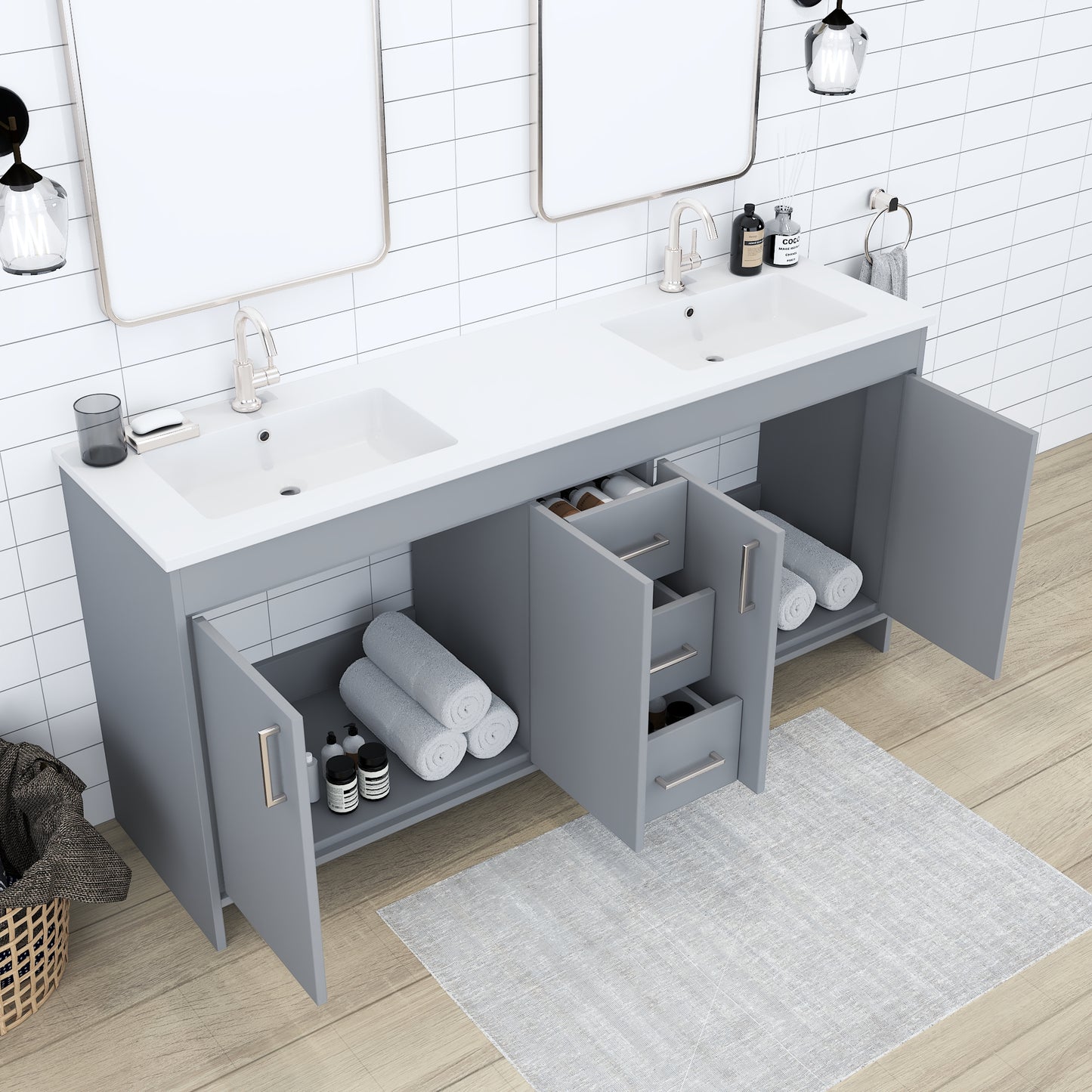 Rio 72" Single Sink Bathroom Vanity with Acrylic integrated counter top