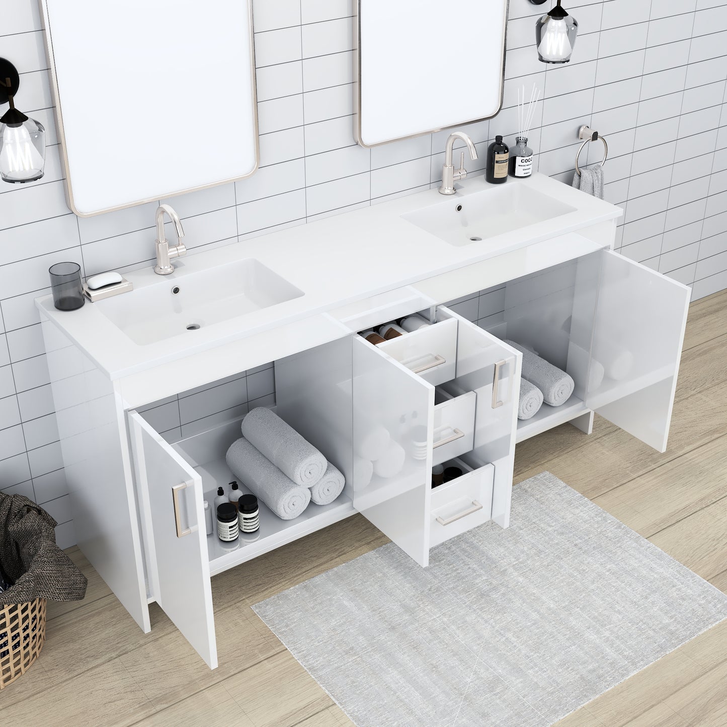 Rio 72" Single Sink Bathroom Vanity with Acrylic integrated counter top