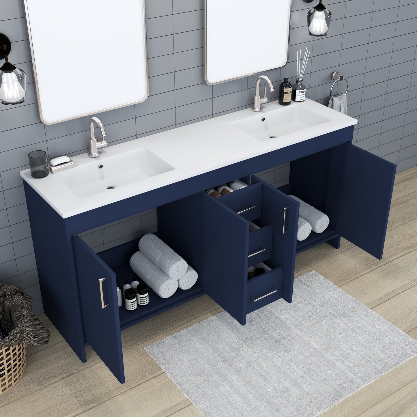 Rio 72" Single Sink Bathroom Vanity with Acrylic integrated counter top