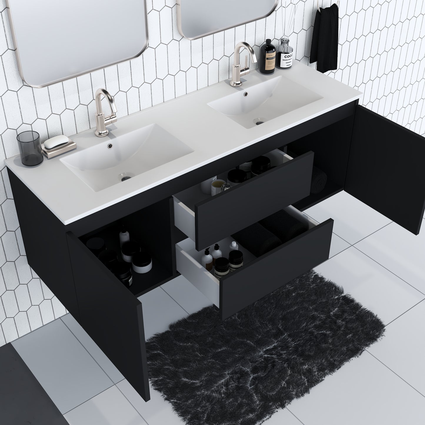 Salt 60" Double SInk Bathroom Vanity with integrated counter top