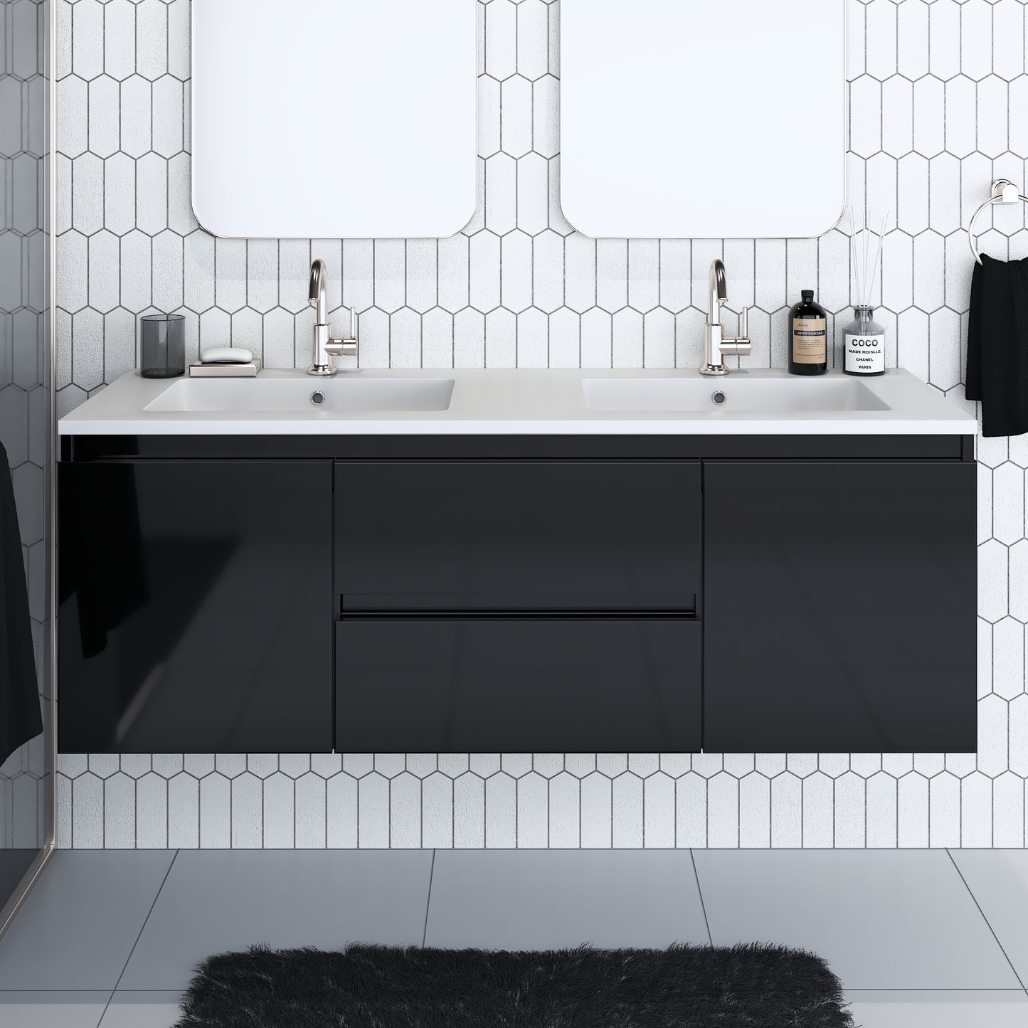 Salt 60" Double SInk Bathroom Vanity with integrated counter top