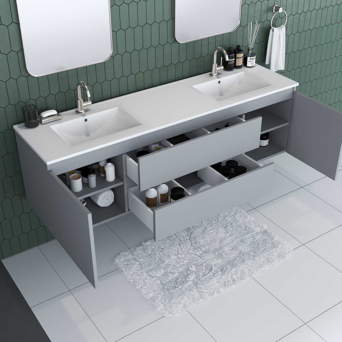 Salt 72" Double Sink Bathroom Vanity with integrated counter top