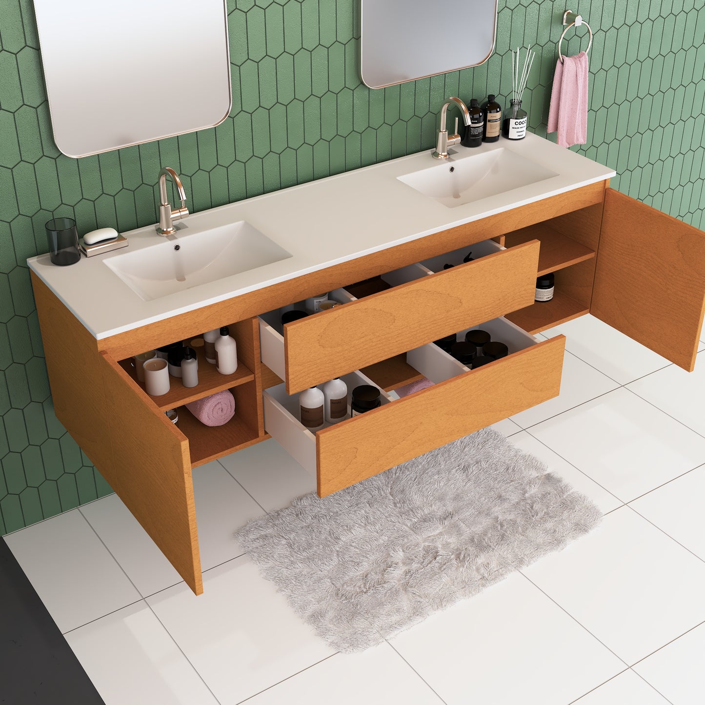 Salt 72" Double Sink Bathroom Vanity with integrated counter top