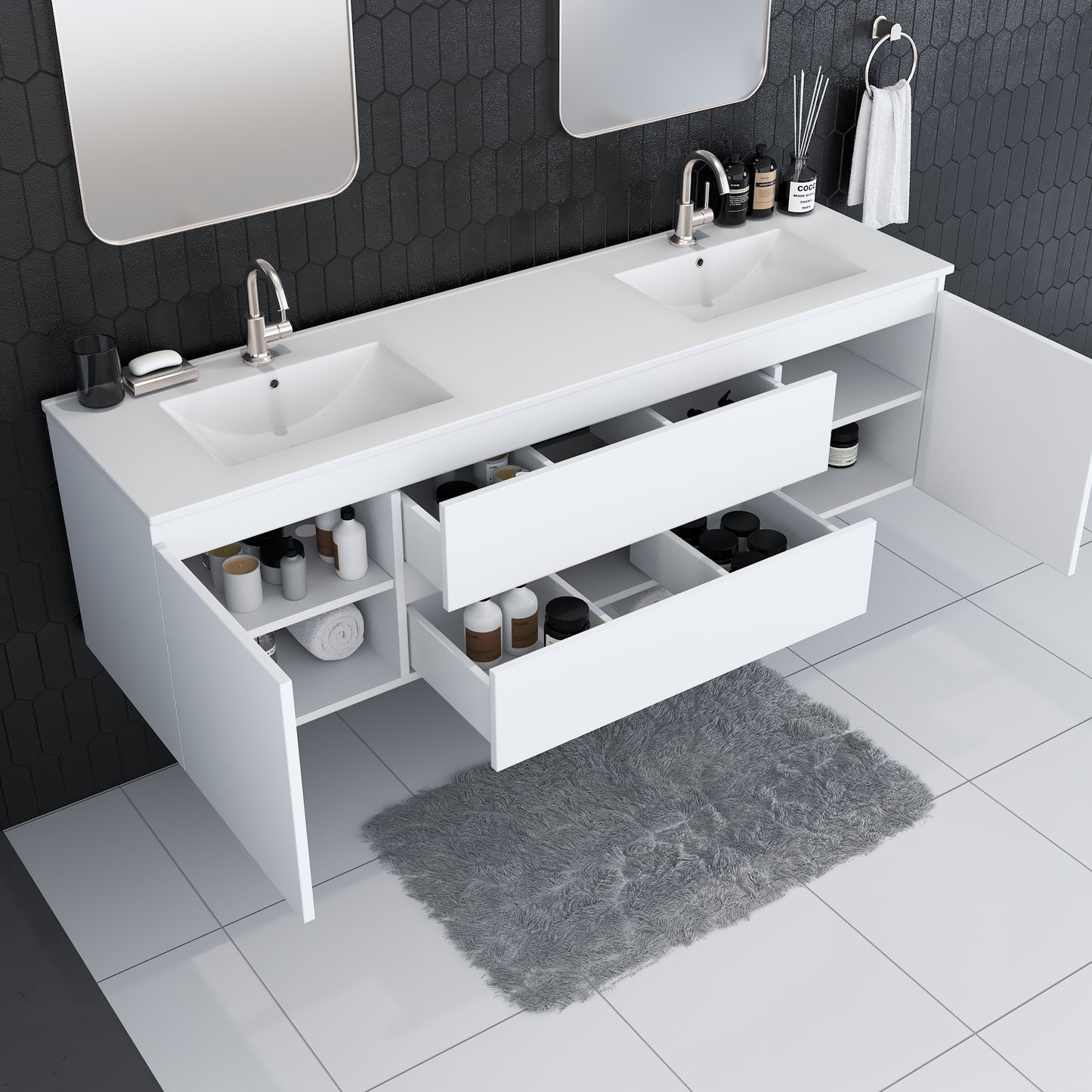 Salt 72" Double Sink Bathroom Vanity with integrated counter top