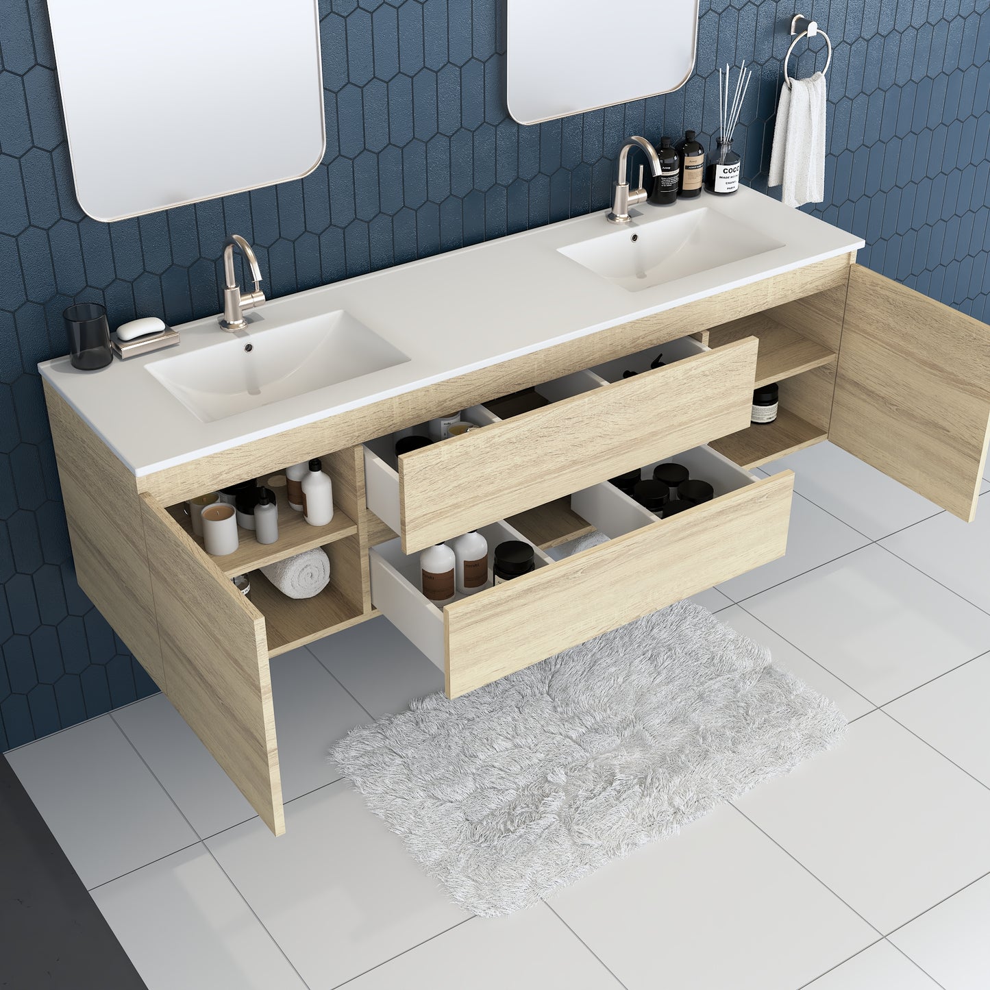 Salt 72" Double Sink Bathroom Vanity with integrated counter top