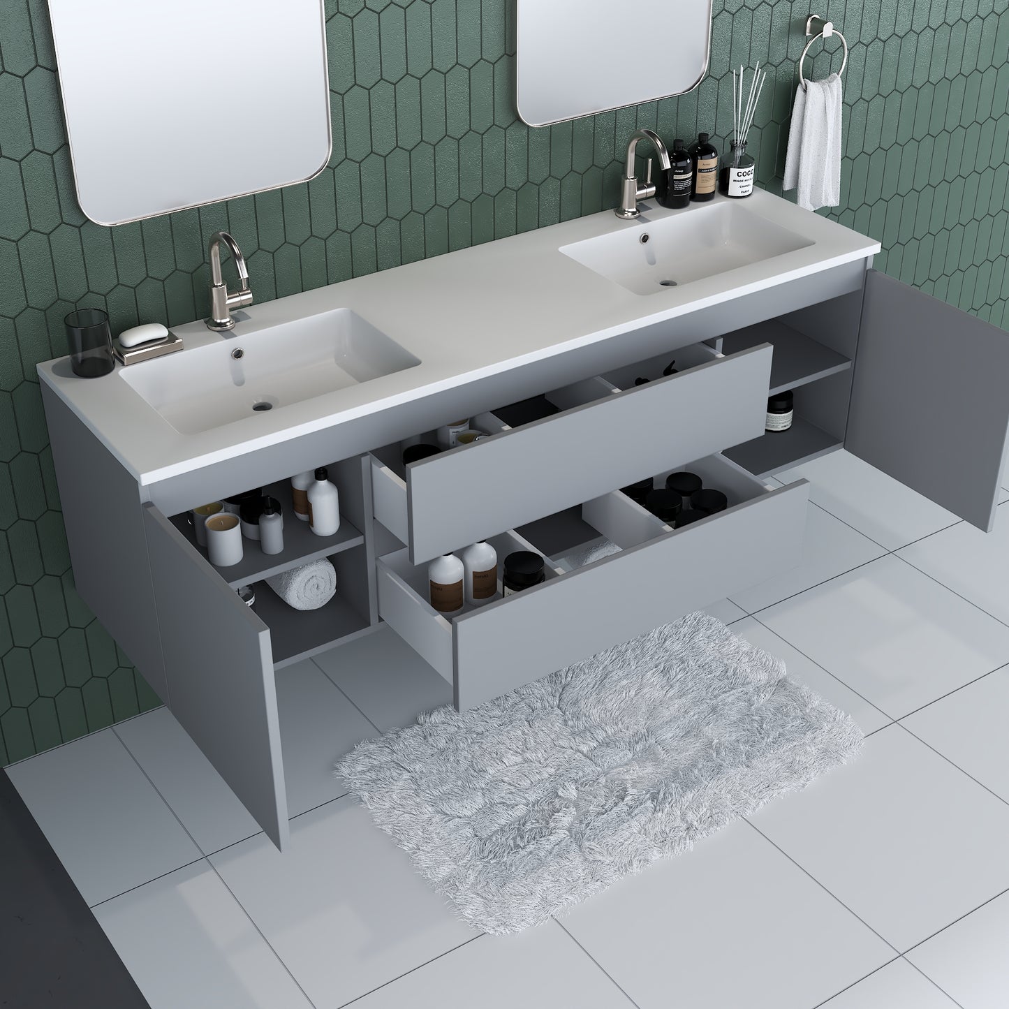 Salt 72" Double Sink Bathroom Vanity with integrated counter top