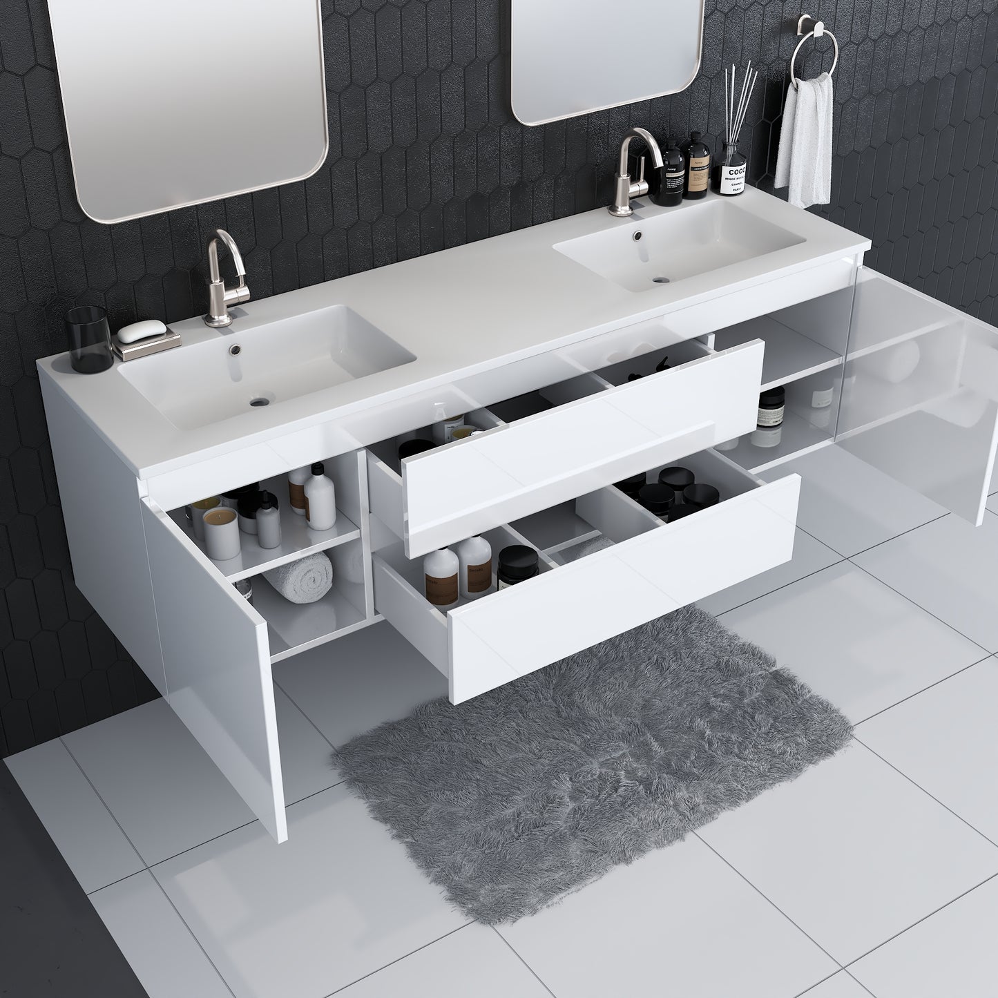 Salt 72" Double Sink Bathroom Vanity with integrated counter top